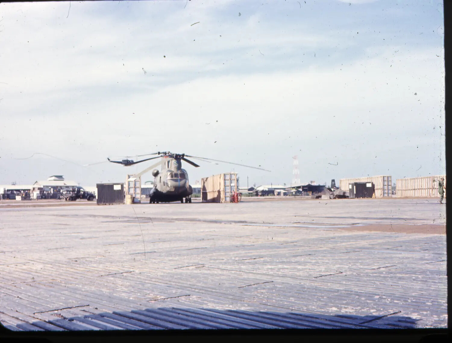 CH-47 Chinook Helicopter on Airfield Ramp, Vietnam War