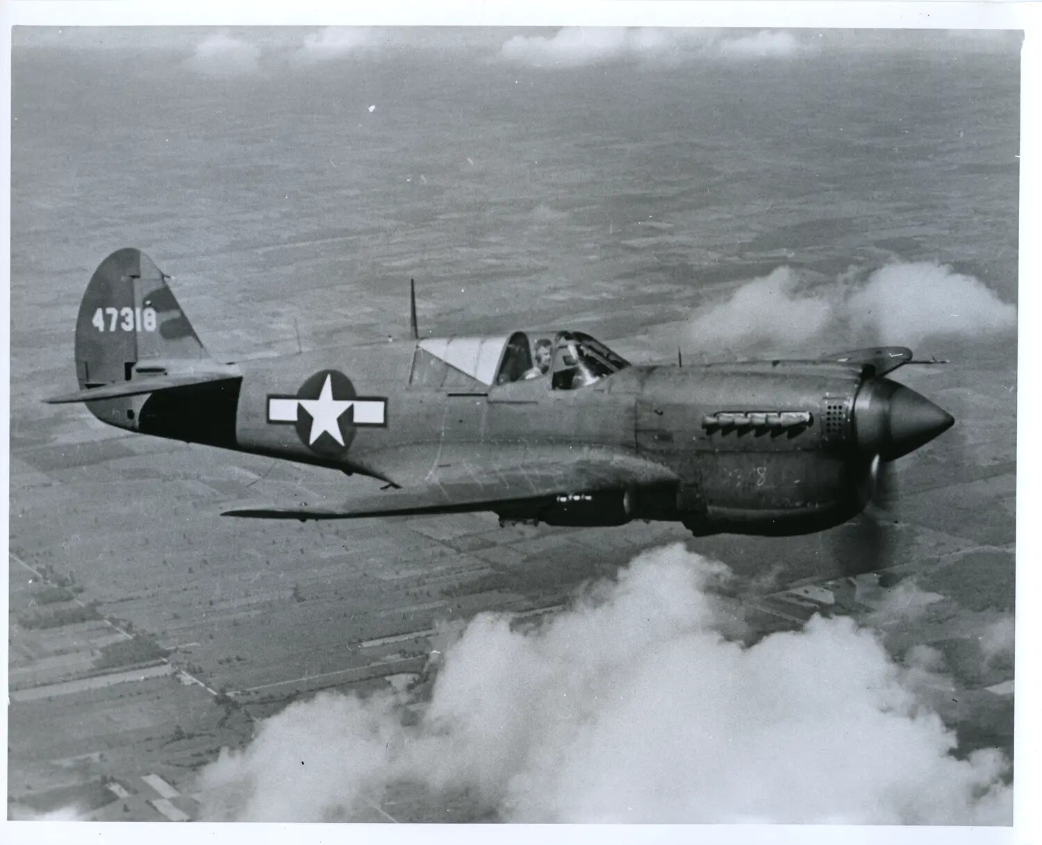 American Single-Engine Fighter Aircraft in Flight, WWII (Tail No. 4-7318)