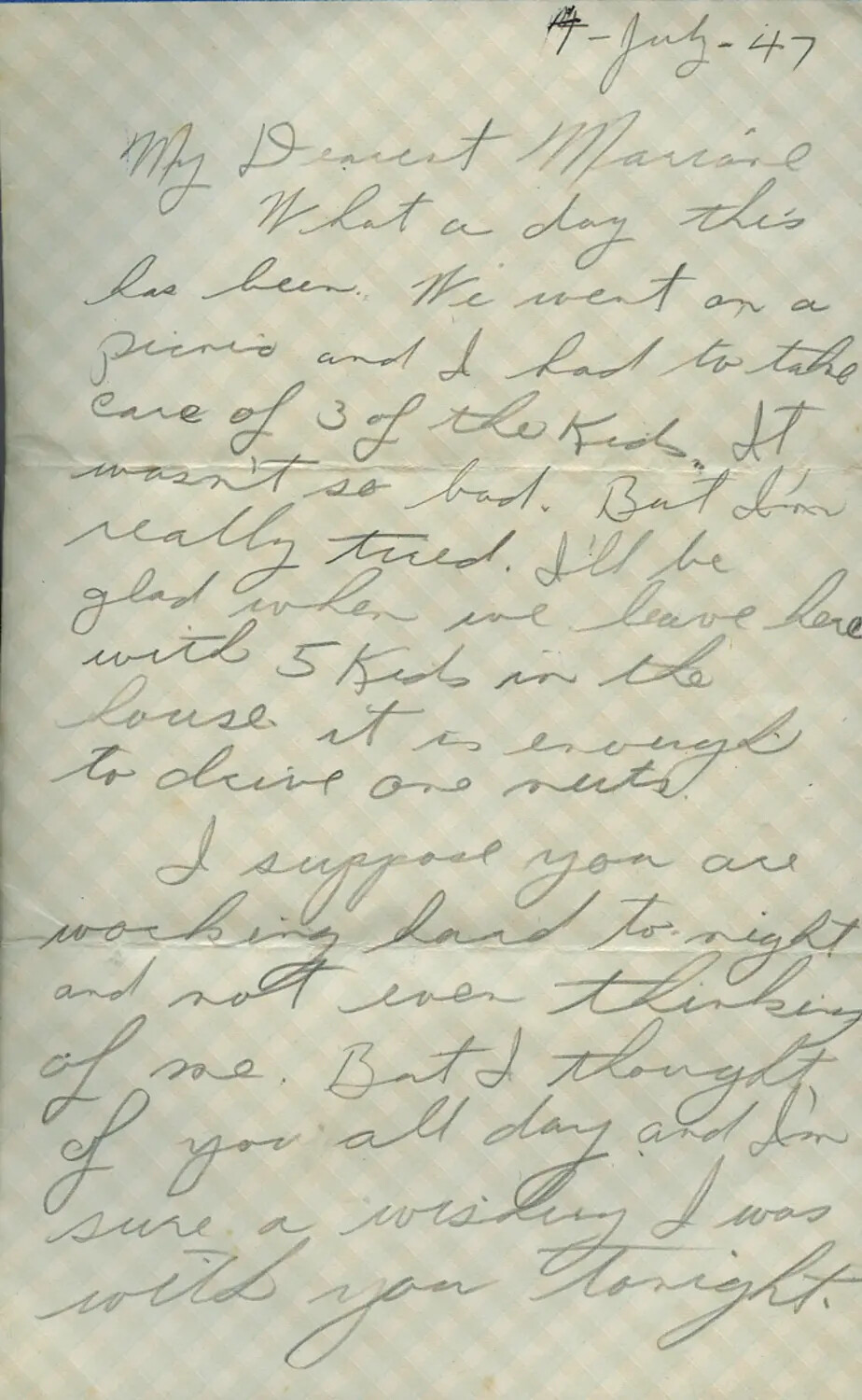 Handwritten Letter, 14 July 1947 – 'My Dearest Marian'