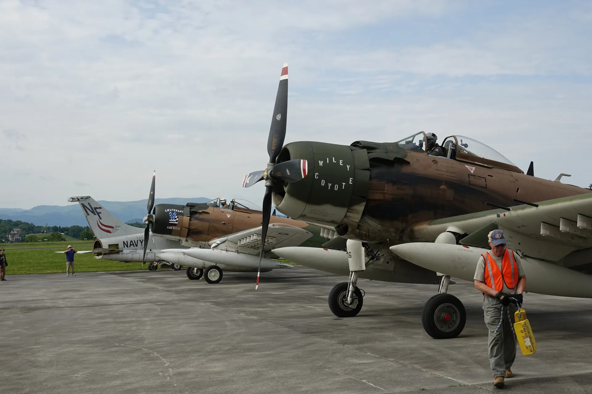 Restored A-1 Skyraiders 'Wiley Coyote' and 'Lieutenant America' on Airshow Ramp, May 2019