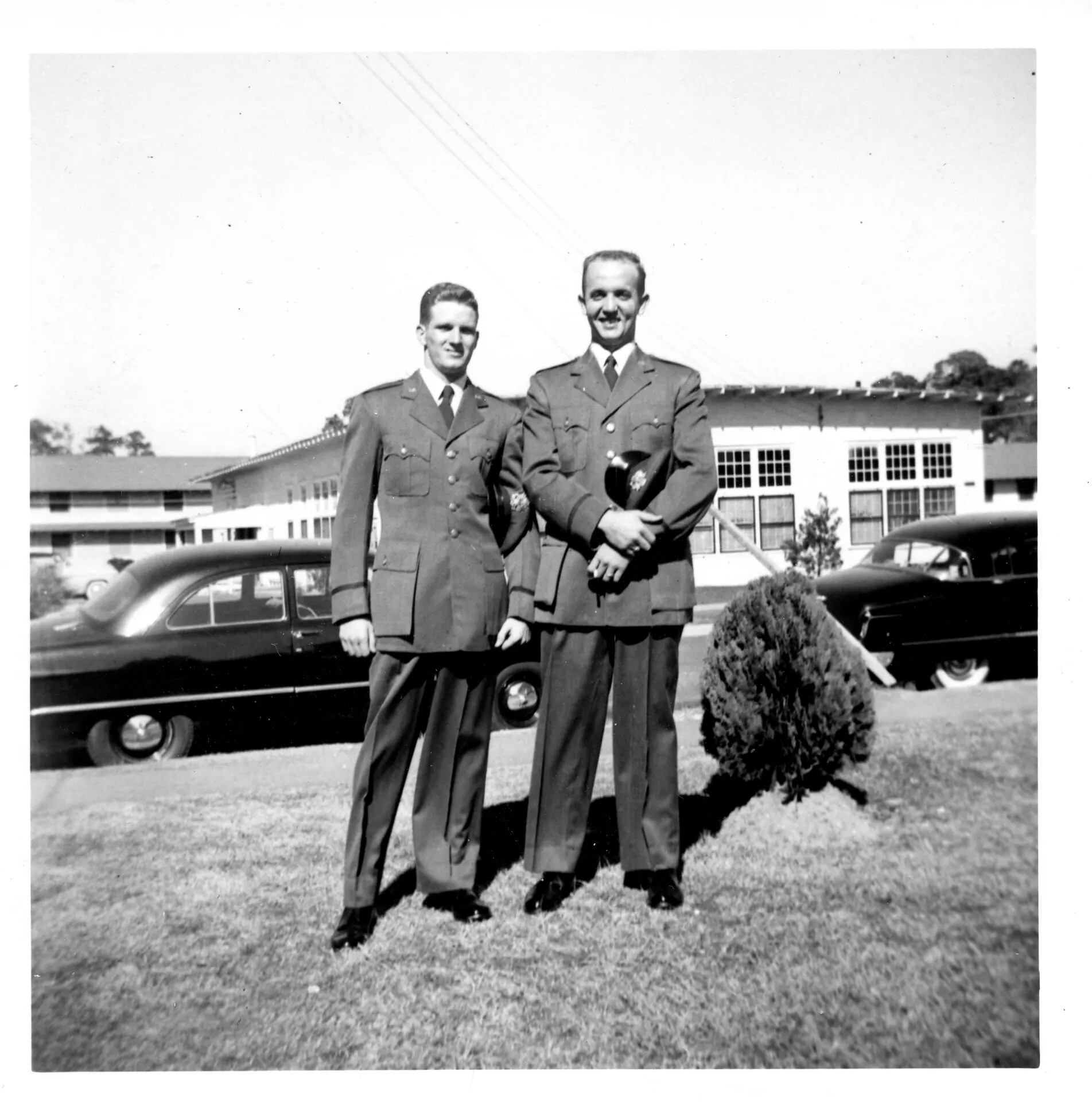 Two Servicemen in Dress Uniform on Post Lawn, Circa Late 1950s/Early 1960s