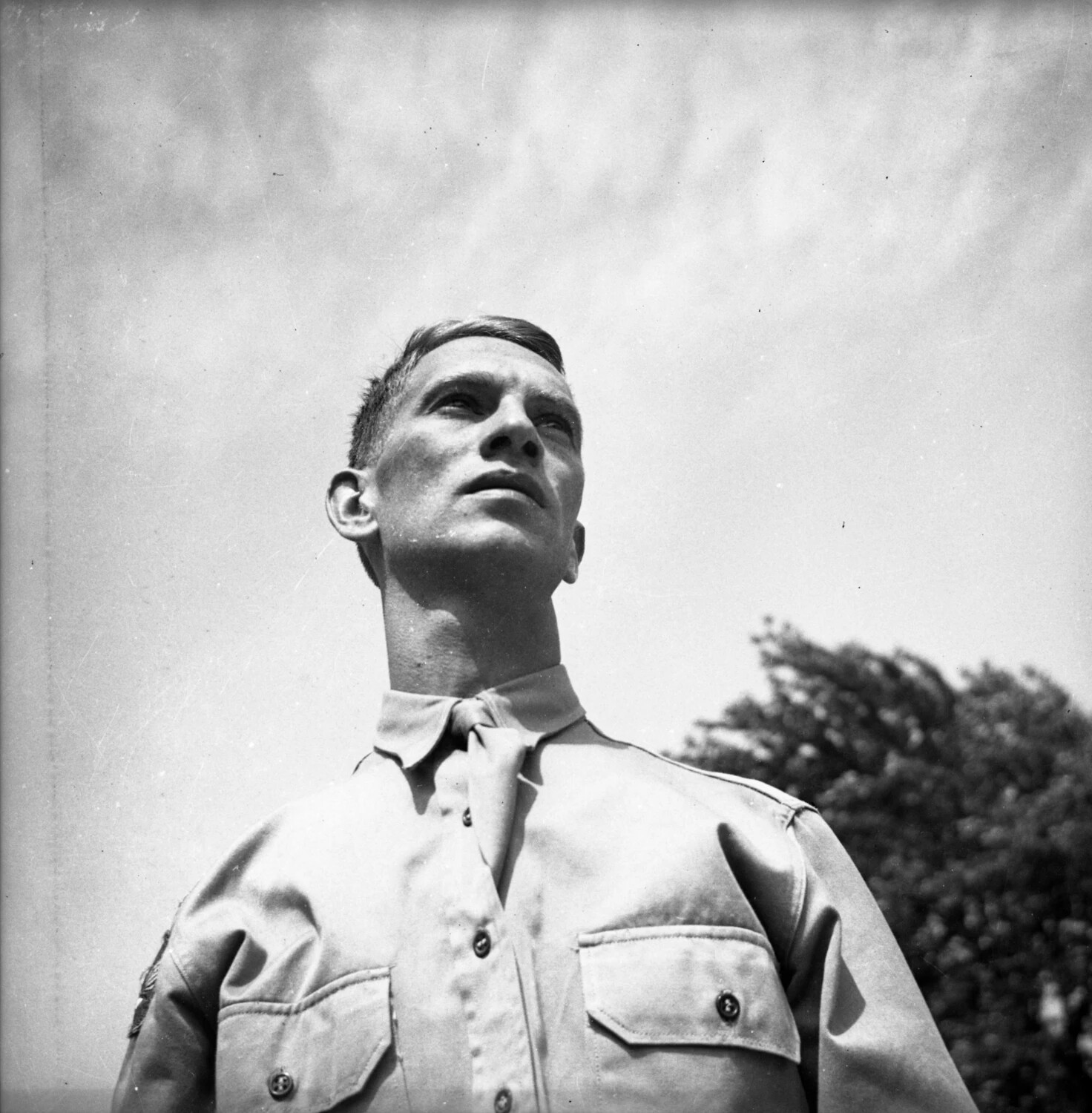 Portrait of Uniformed Young Man, Low-Angle View (Military Band Negative Series)