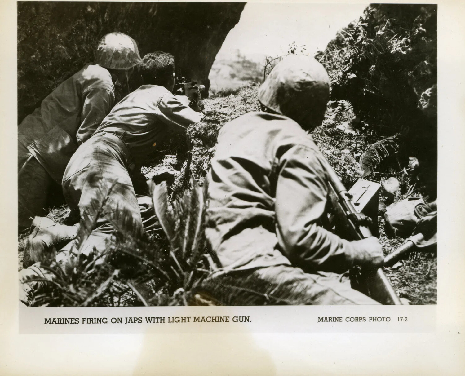 Marines Firing Light Machine Gun in Combat, Battle of Okinawa, WWII