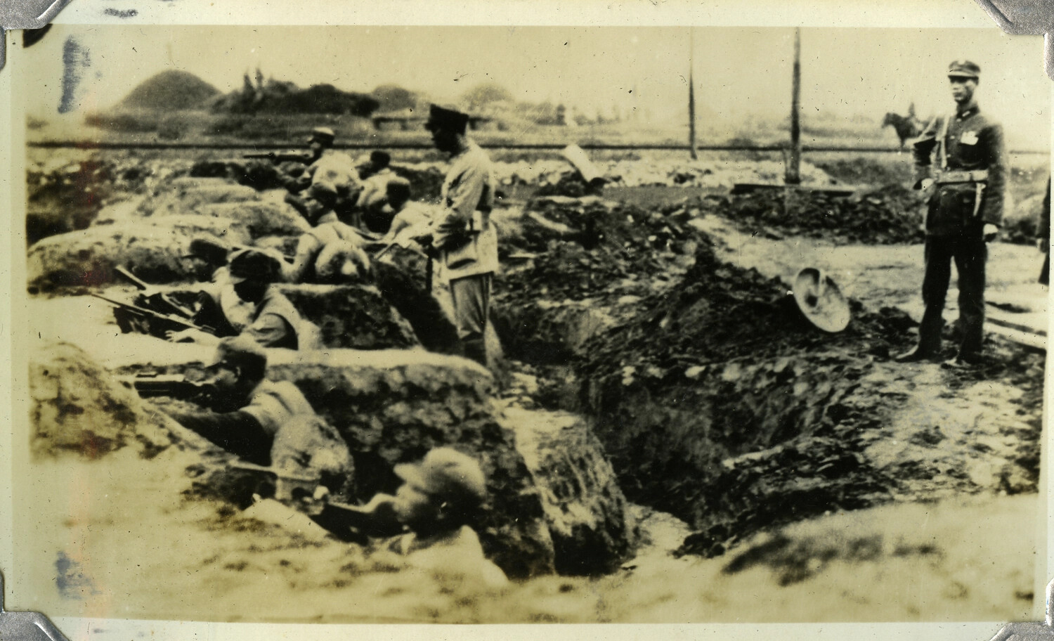 Field Trench Position with Officer and Horse, Imperial Japanese Army, China Campaign, c. 1930s