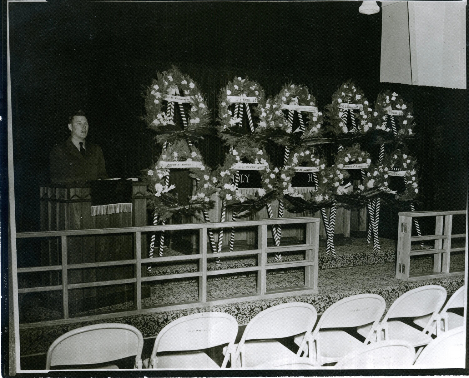 Memorial Service with Ten Wreaths Honoring Fallen Navy Servicemen, Korean War Era (Bancroft Collection)
