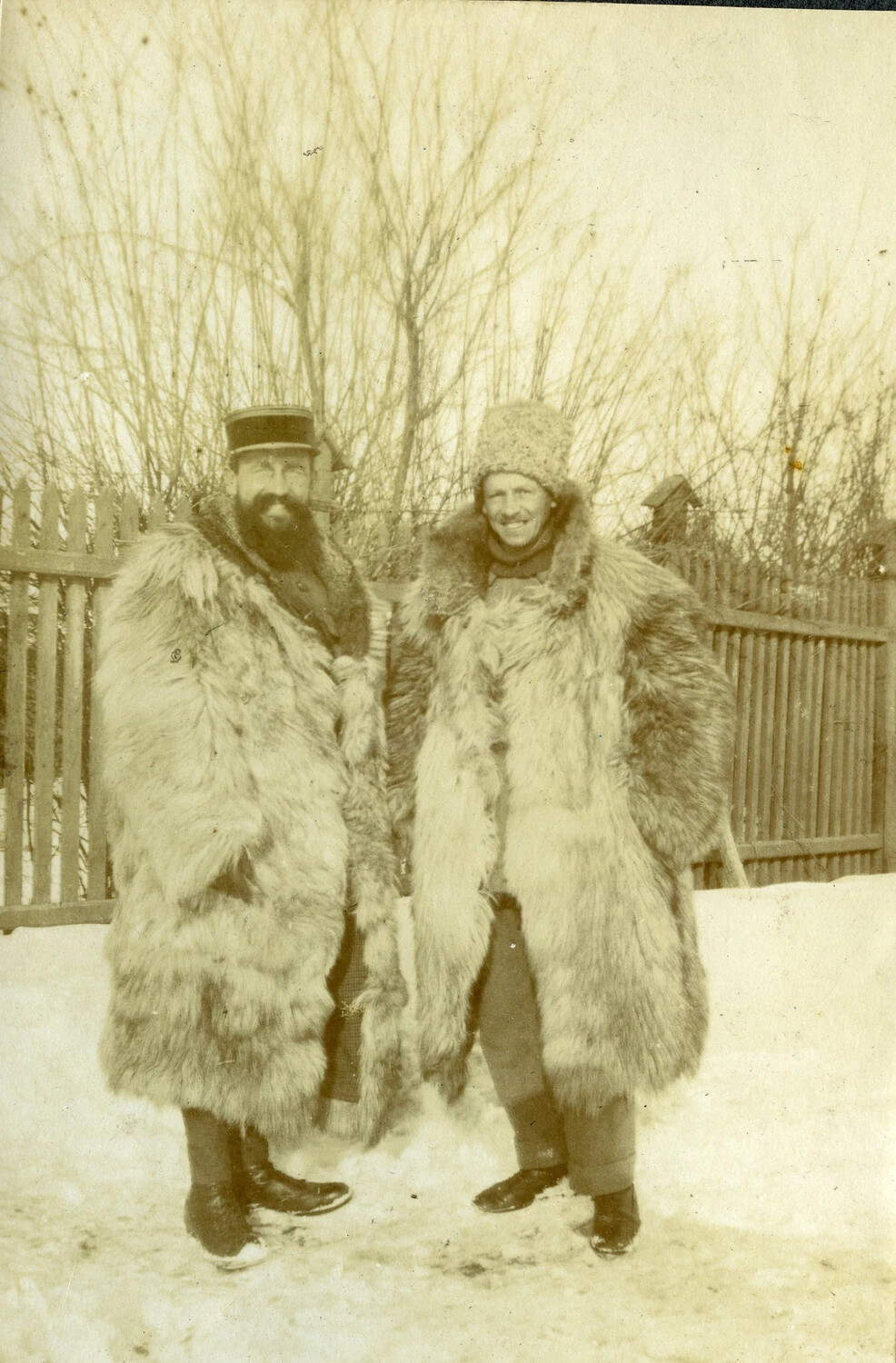 Two Aviators in Winter Fur Flying Coats, WWI French Pilot Album