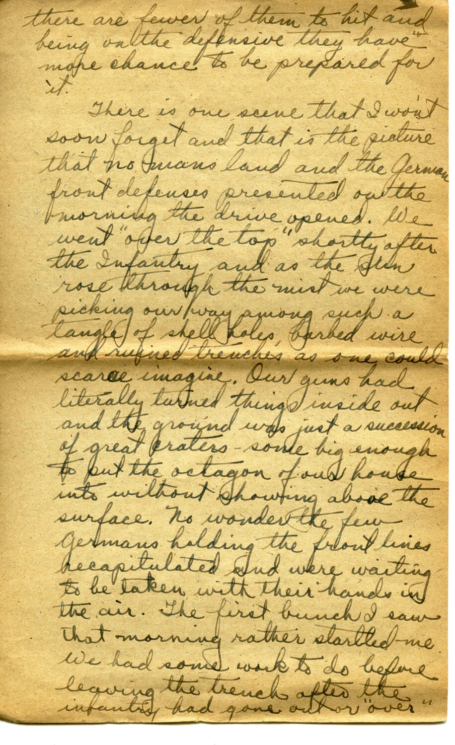 Handwritten WWI Letter from Pvt. Willis W. Wagener Describing an Infantry Advance Over No Man's Land