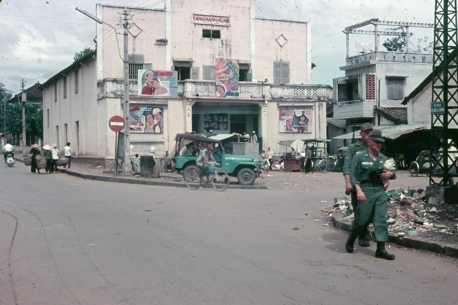American Servicemen and Street Scene near the Van Khanh Hung Cinema, South Vietnam, 1965