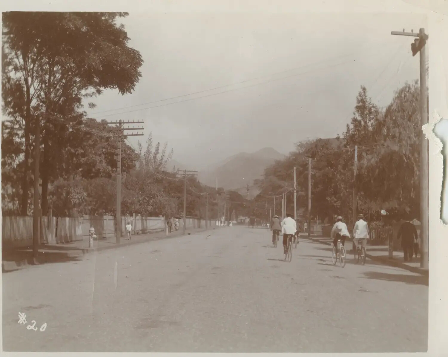 Tree-Lined Provincial Street with Bicyclists and Pedestrians, Philippines, c. Late 19th–Early 20th Century