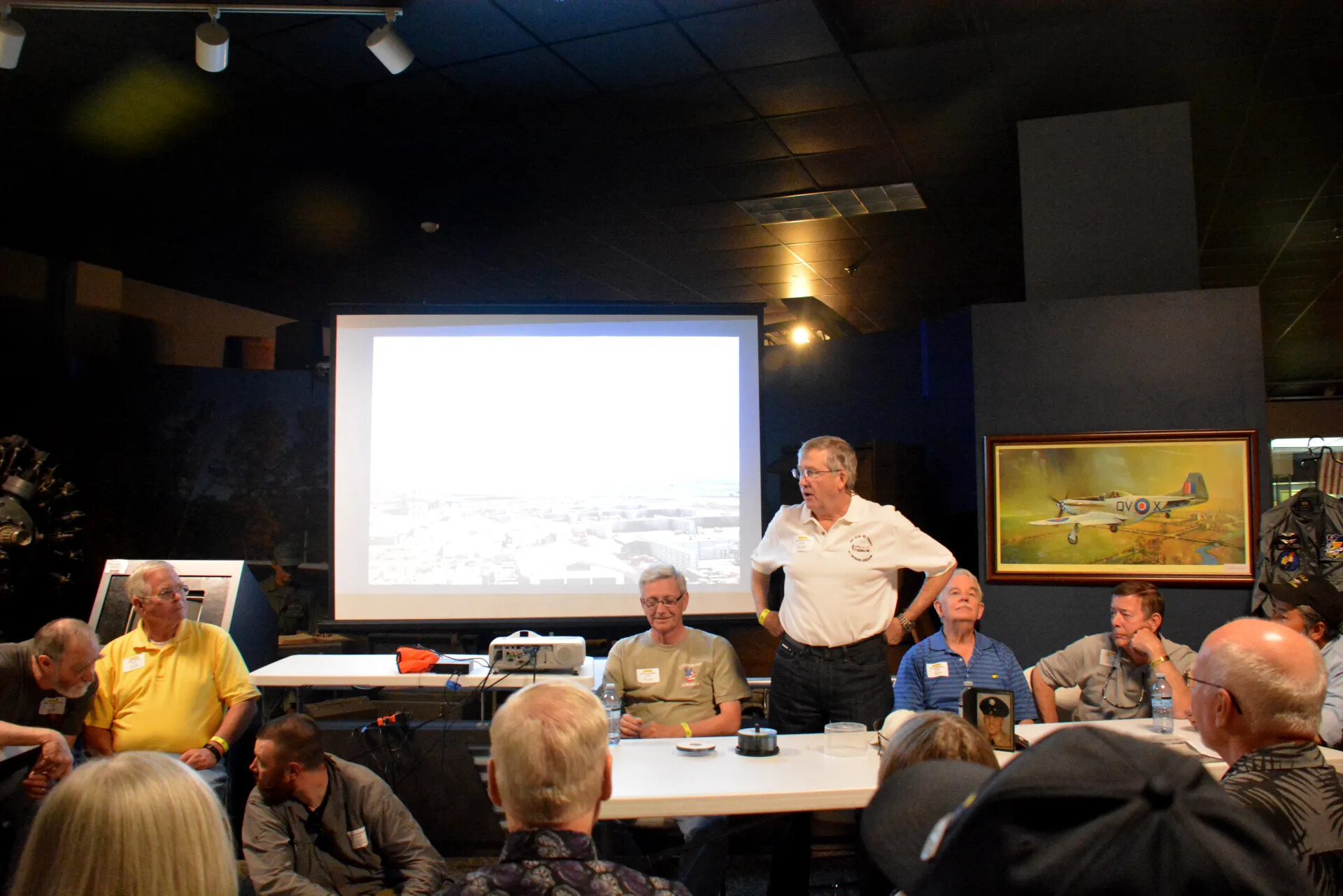 Veterans' Reunion Meeting, Aviation Museum — Presentation with Aerial Photo Slide and Warbird Painting