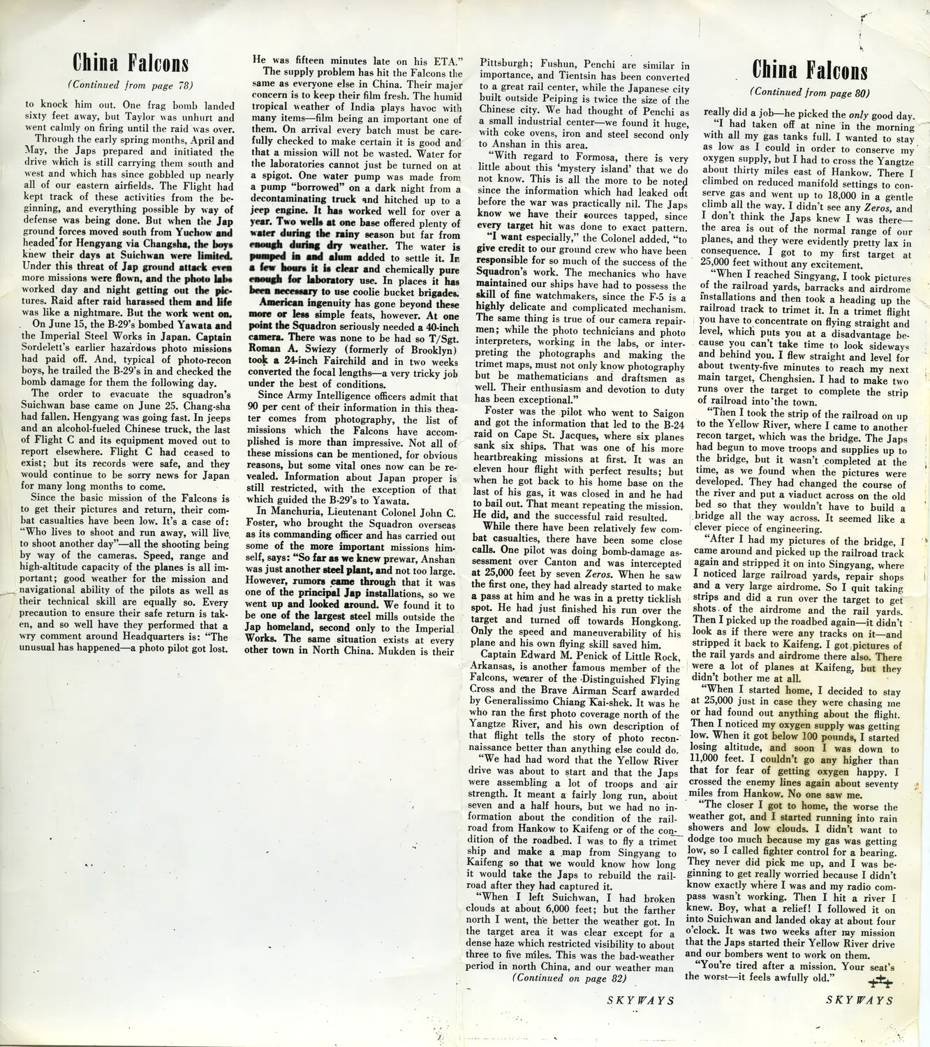'China Falcons' Article, Skyways Magazine, WWII China-Burma-India Theater Photographic Reconnaissance Squadron Feature