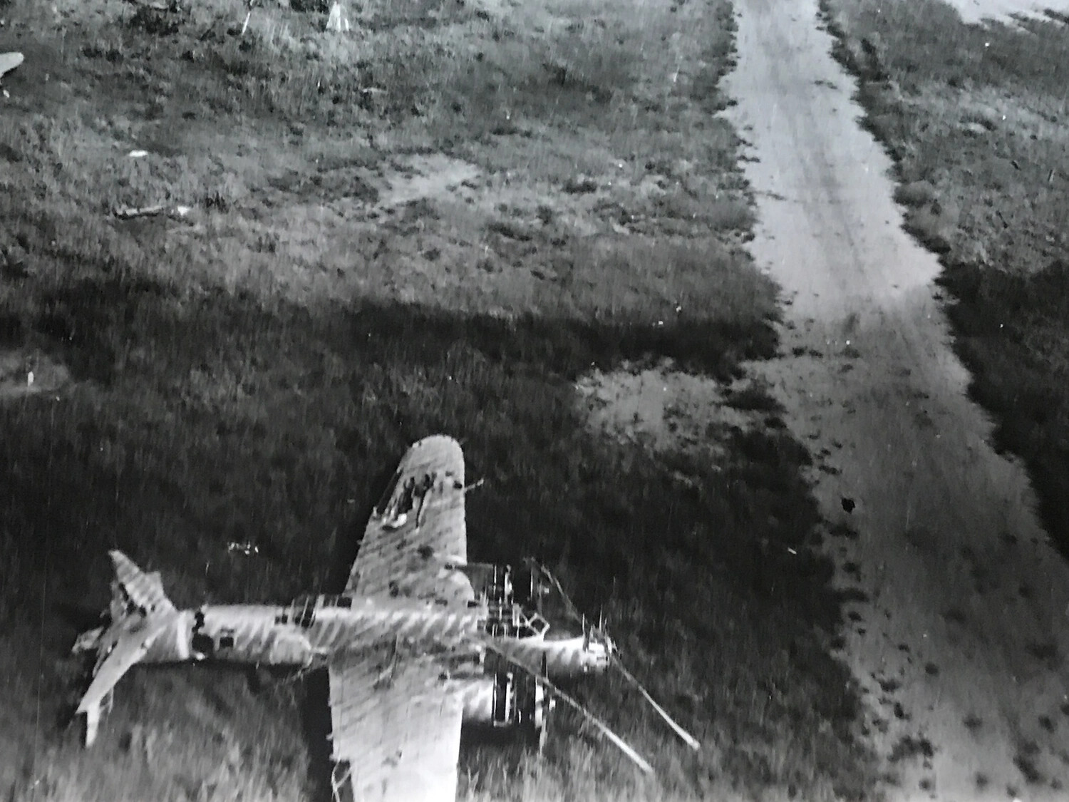 Aerial View of Wrecked Twin-Engine Aircraft, 312th Bomb Group Collection