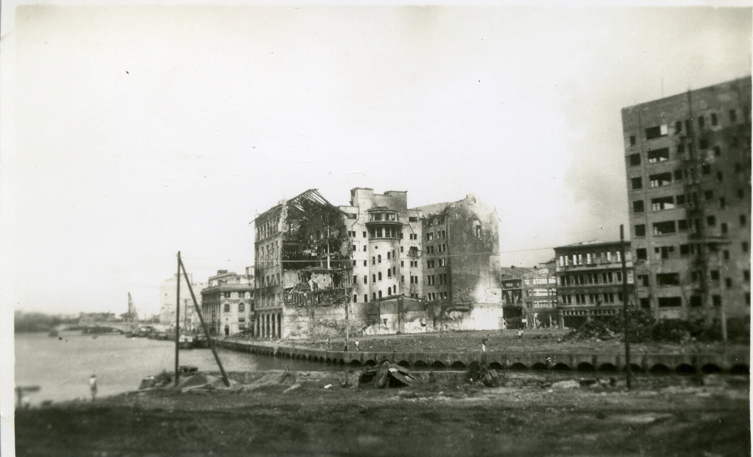 Bomb-Damaged Waterfront City Buildings, Pacific/East Asia Theater, WWII