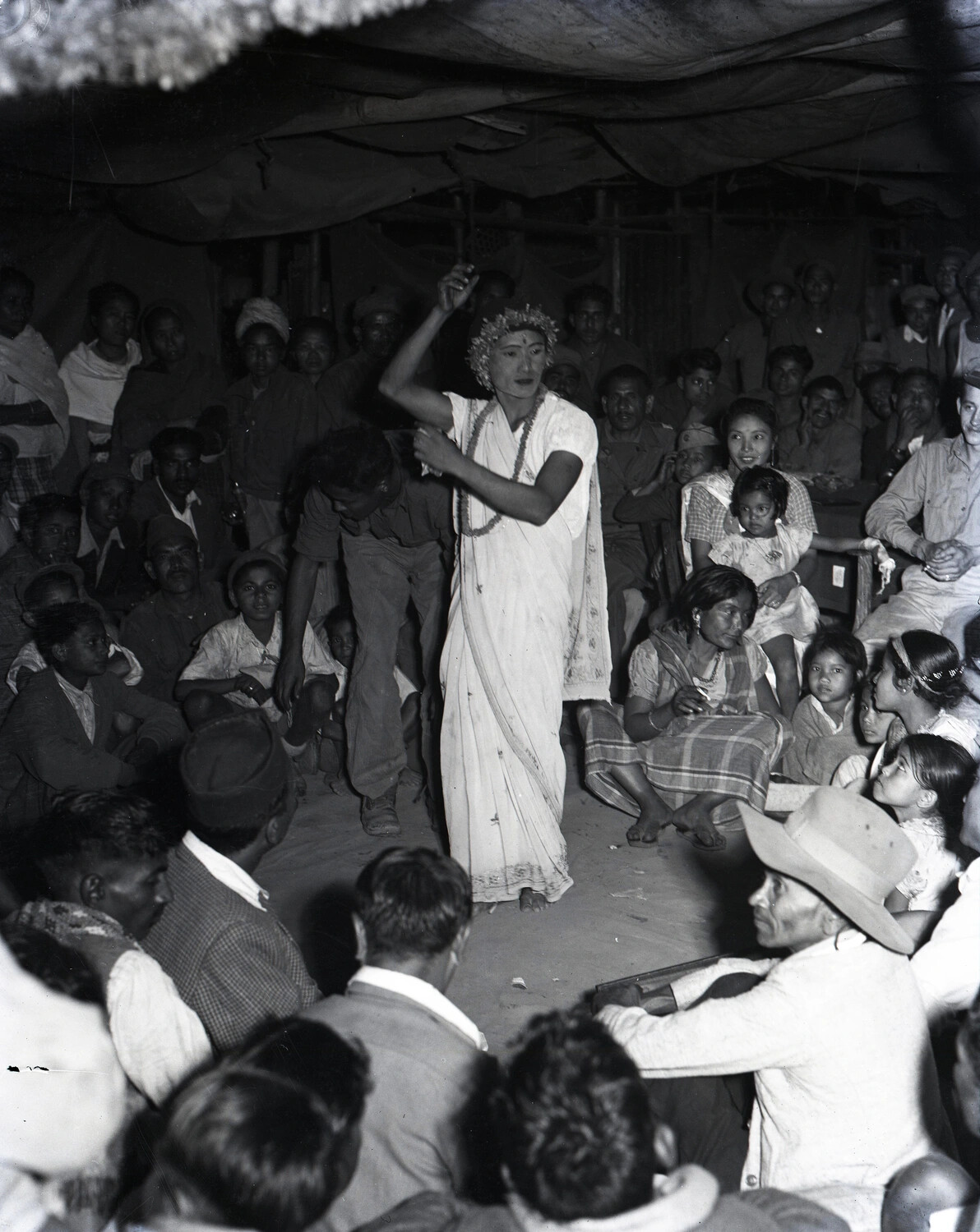 Local Dance Performance Before Mixed Audience of Villagers and US Servicemen, Dinjan Area, CBI Theater, WWII