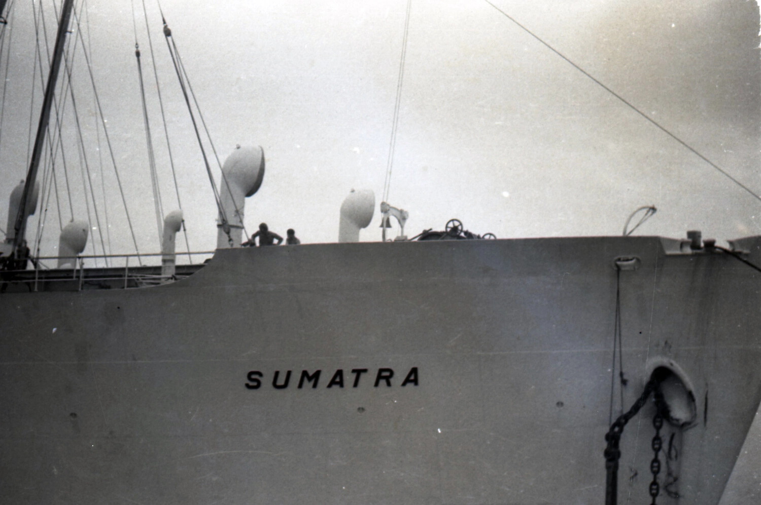 Bow Detail of Merchant Vessel SUMATRA, Yokohama, Japan, 1953