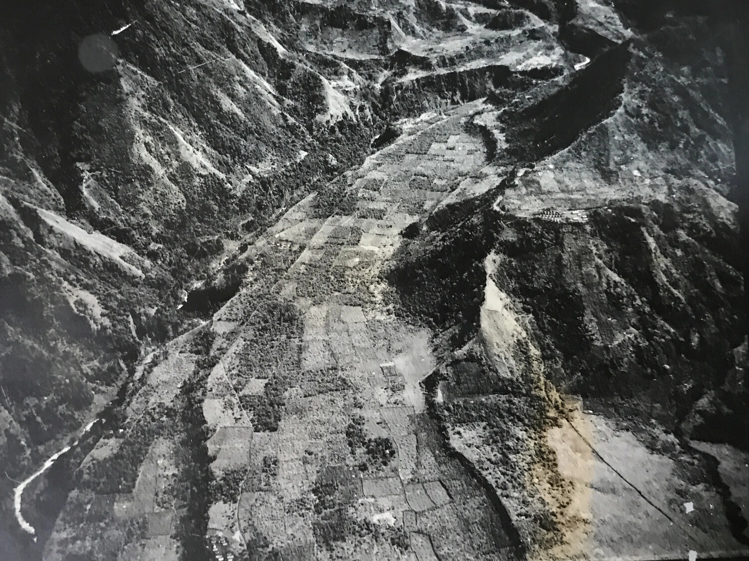 Aerial Photograph of Cultivated Valley Floor and River, New Guinea Highlands