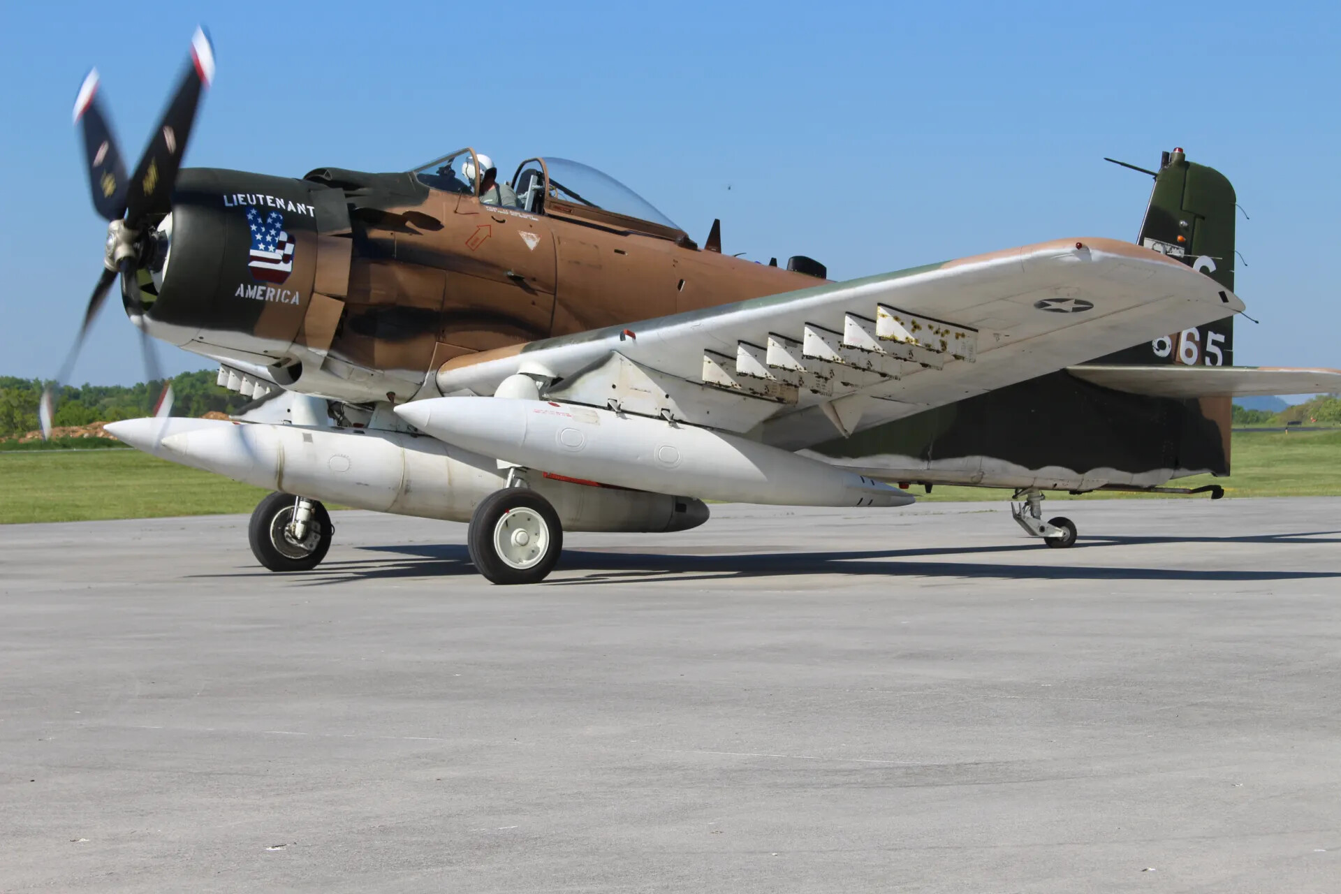 Restored A-1 Skyraider 'Lieutenant America' Taxiing with Nose Art, 2 May 2015
