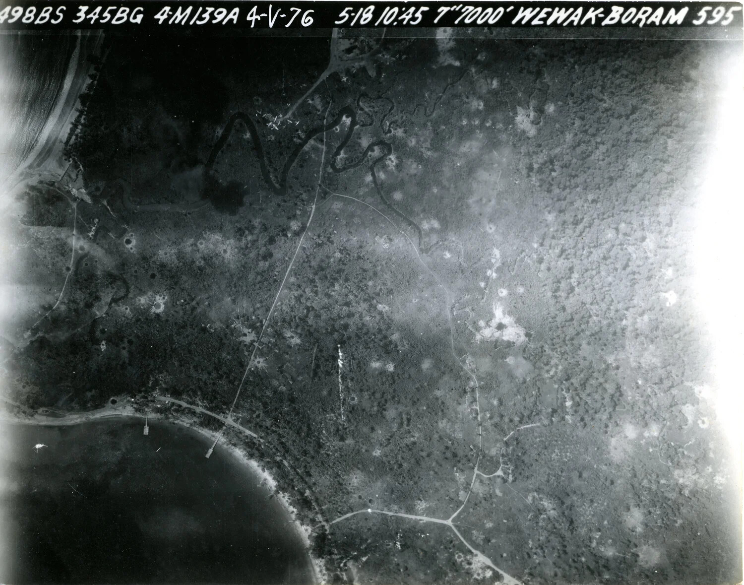 Aerial Strike Photograph, 498th Bombardment Squadron, 345th Bomb Group, Wewak-Boram, New Guinea