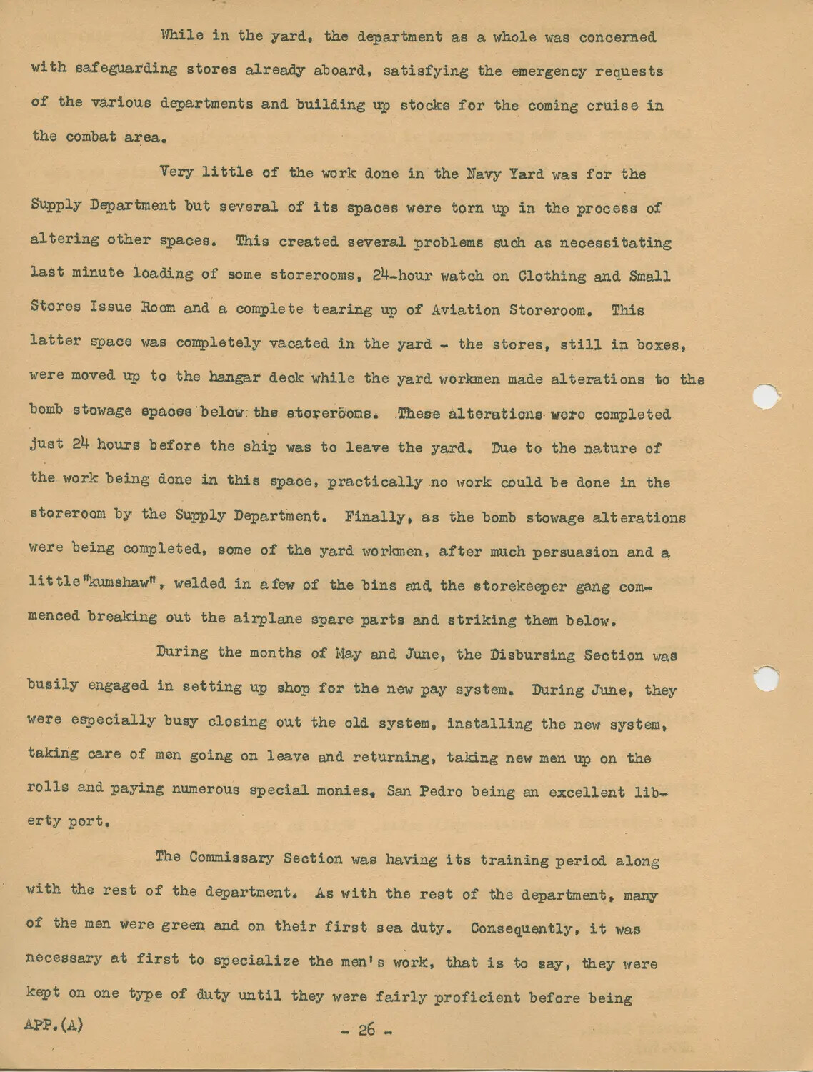 USS Petrof Bay (CVE-80) War History Narrative, Appendix A, Page 26 - Navy Yard Overhaul and Department Training