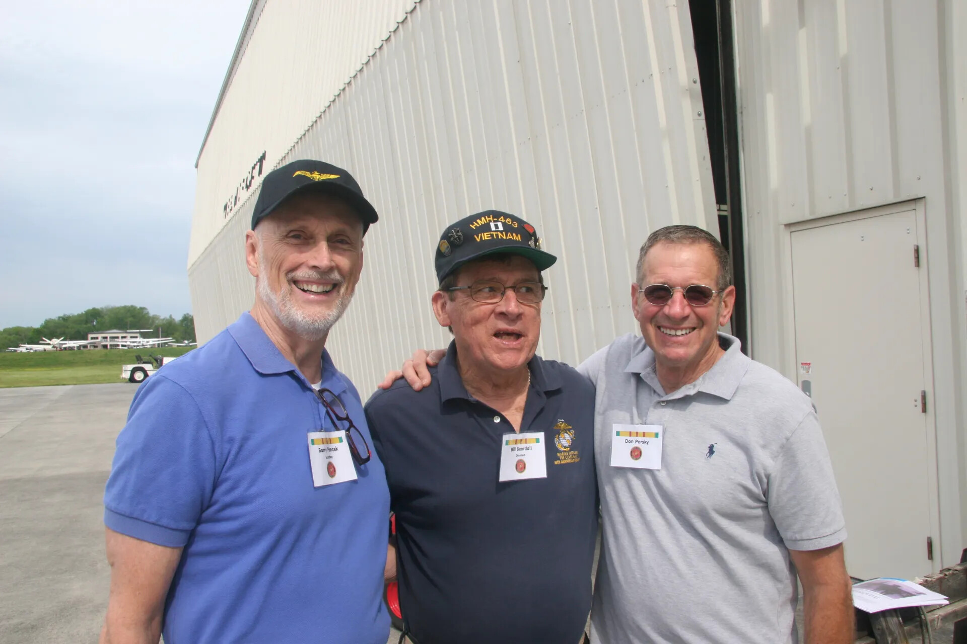 Three Veterans at Reunion Fly-In, Aircraft Hangar, circa 2016