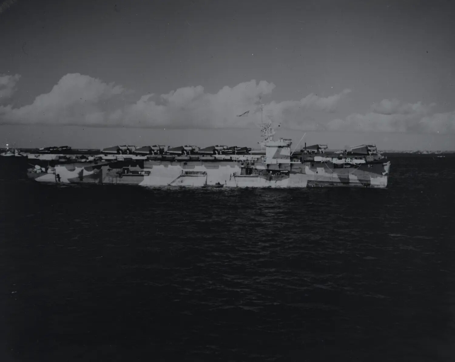 Broadside View of USS Petrof Bay (CVE-80) in Dazzle Camouflage, WWII Era