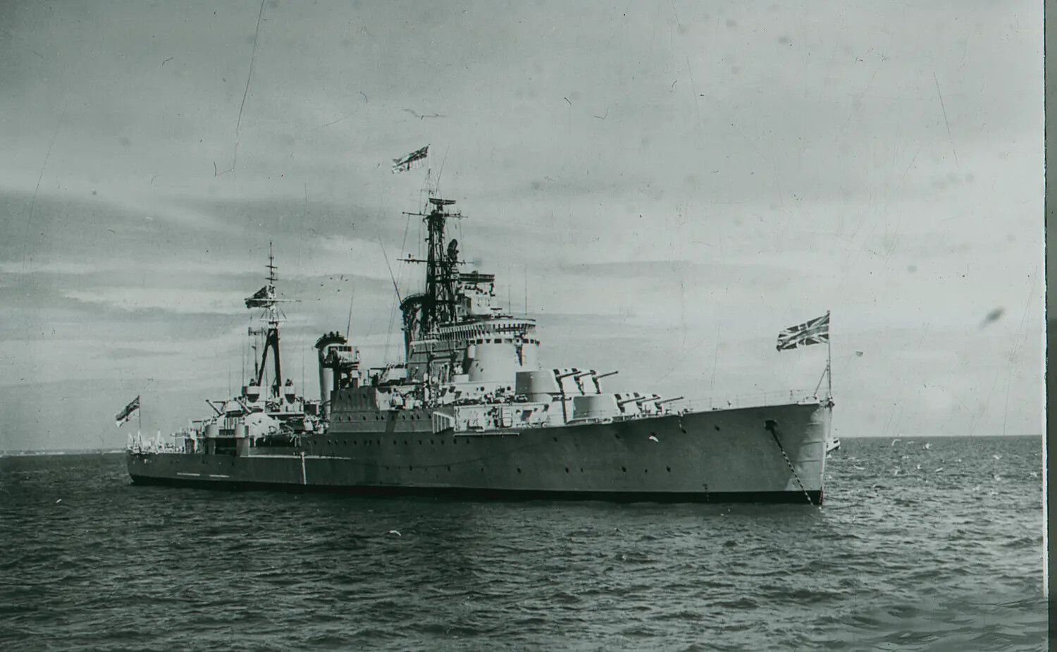 Royal Navy Light Cruiser at Anchor, WWII