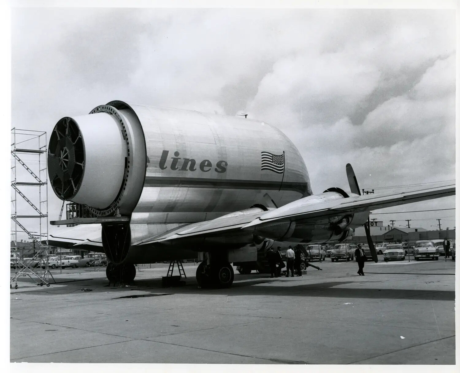 Aero Spacelines 'Guppy' Outsized-Cargo Aircraft with Hinged Nose Open, Early 1960s