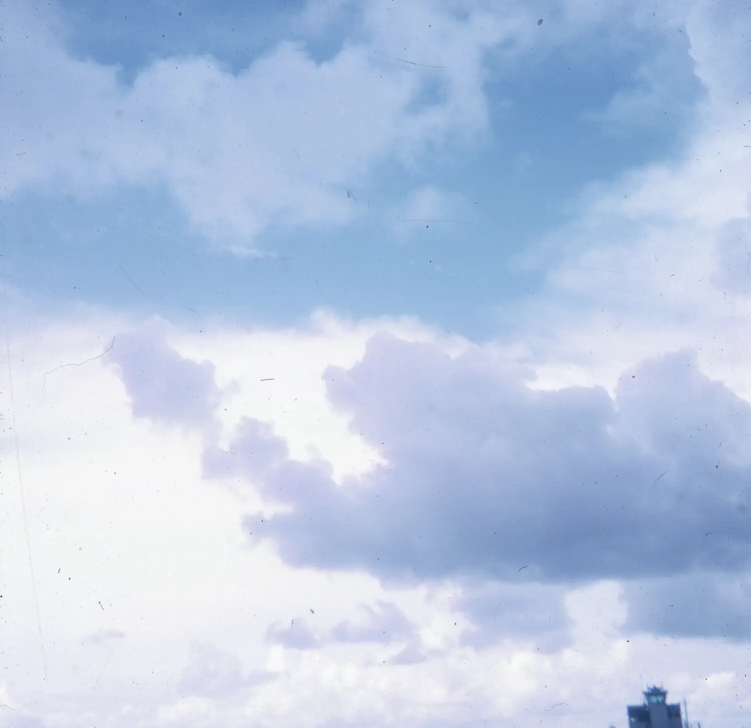 Sky and Cumulus Clouds Over Airfield, Vietnam War-Era 35mm Slide