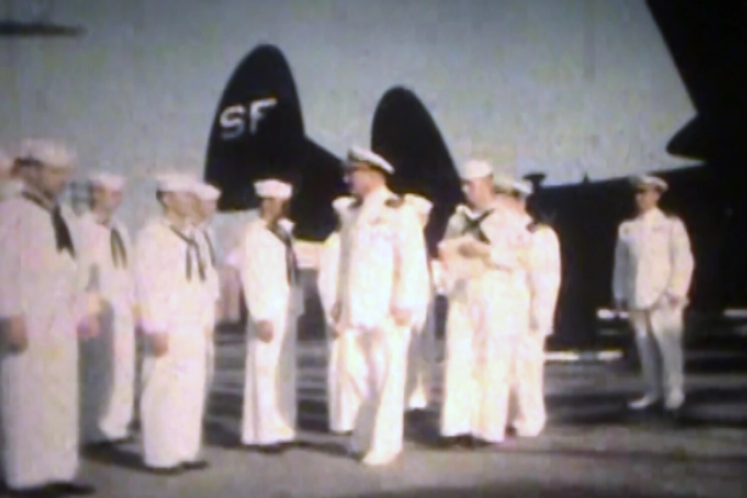 U.S. Navy Sailors Mustered Before a Patrol Flying Boat, NAS Kaneohe Bay