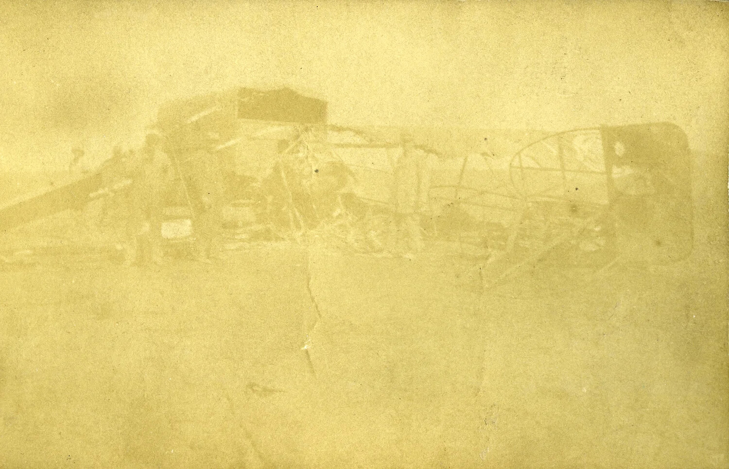 Crashed Biplane Aircraft with Ground Crew, WWI French Pilot Album