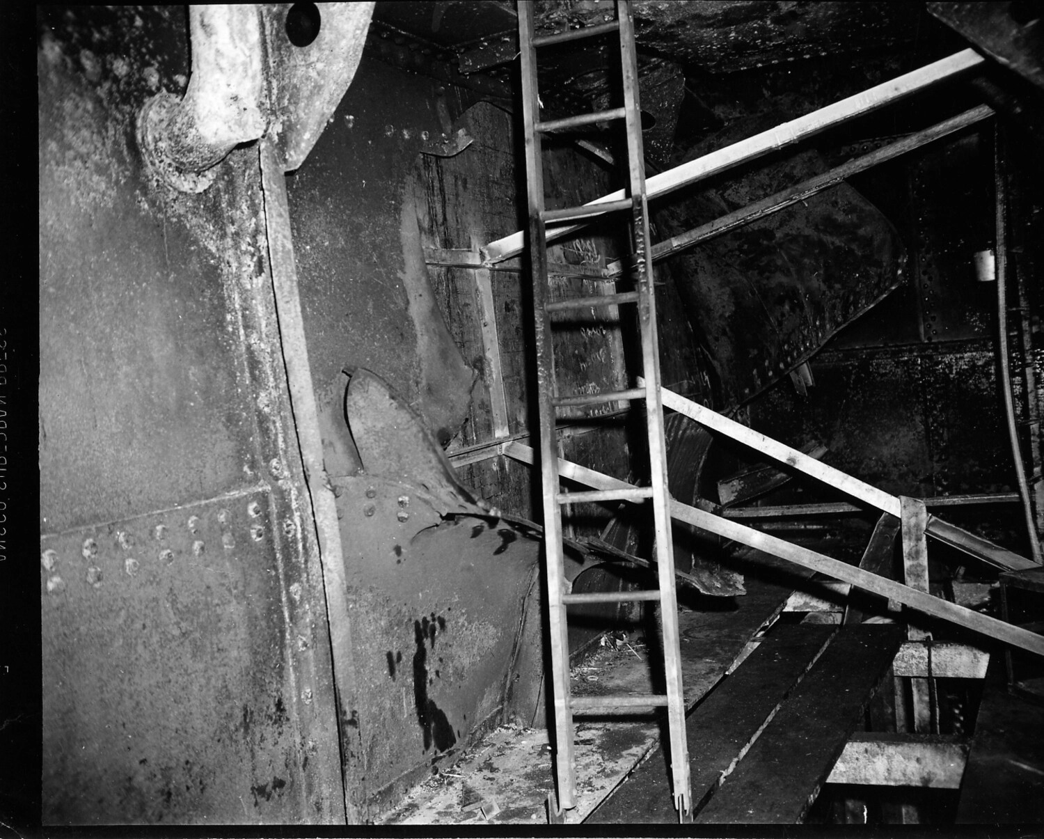 Ladder and Structural Damage Within Ship Compartment
