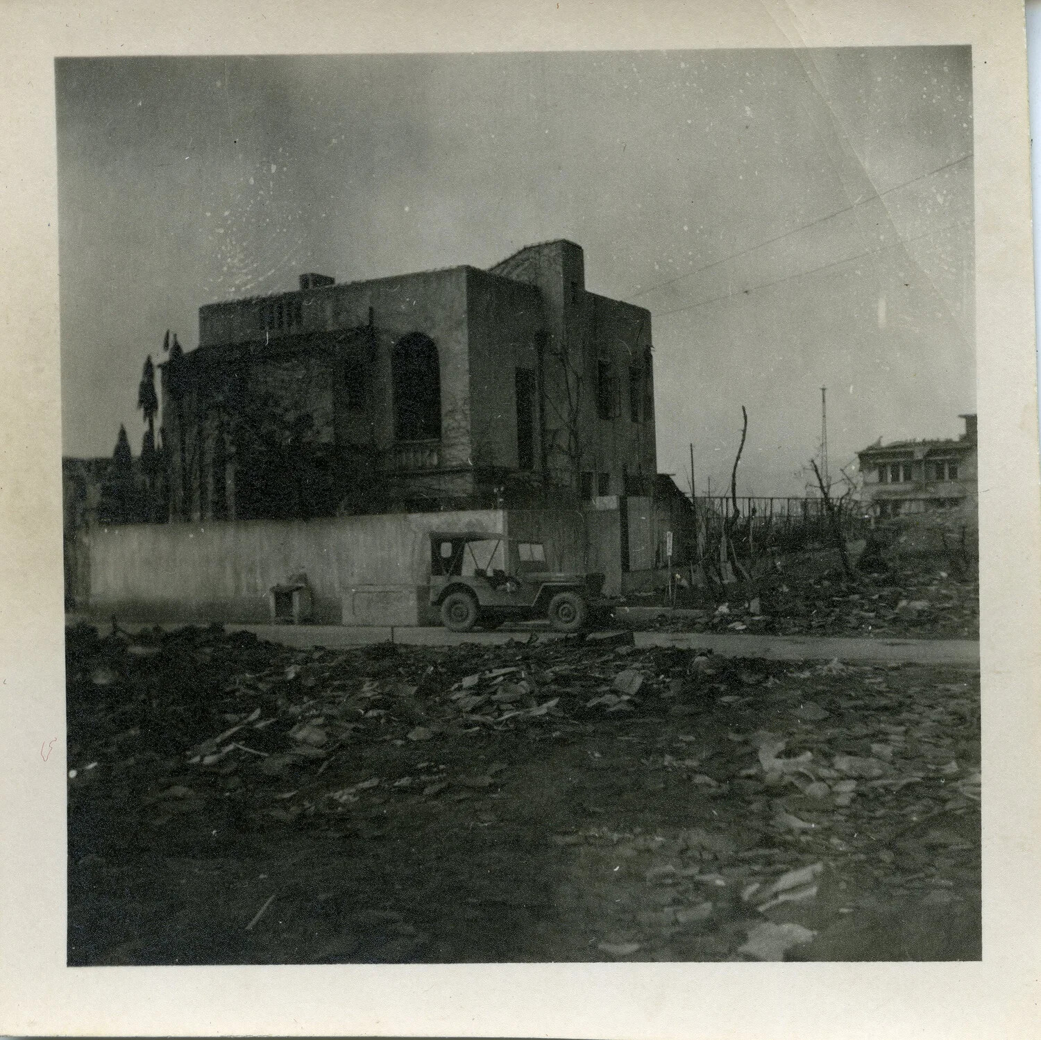 Ruined Concrete Building and Rubble Field, Hiroshima, Postwar Occupation