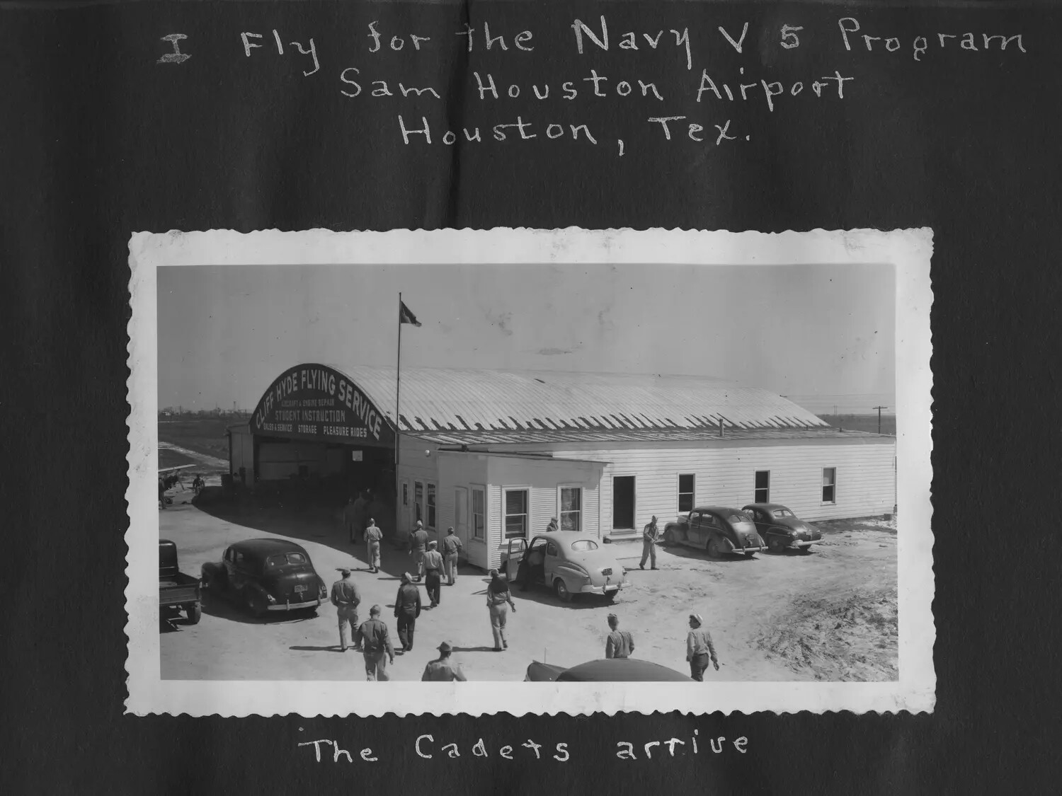 Naval Aviation Cadets Arrive at Cliff Hyde Flying Service, Sam Houston Airport, Houston, Texas