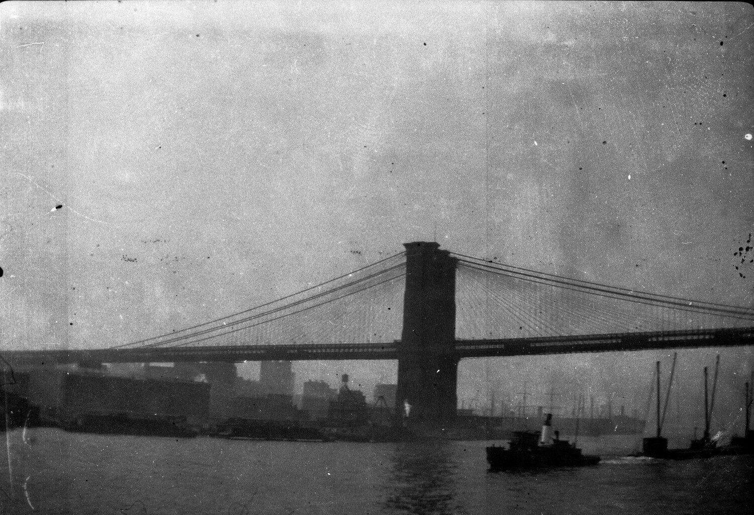 Brooklyn Bridge and East River Harbor Scene, Early 20th Century Negative (WWI-Era Collection)