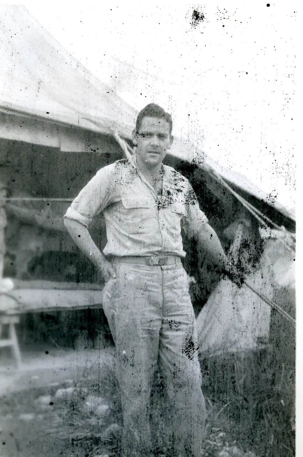 American Serviceman at Jungle Base Camp, China-Burma-India Theater, World War II