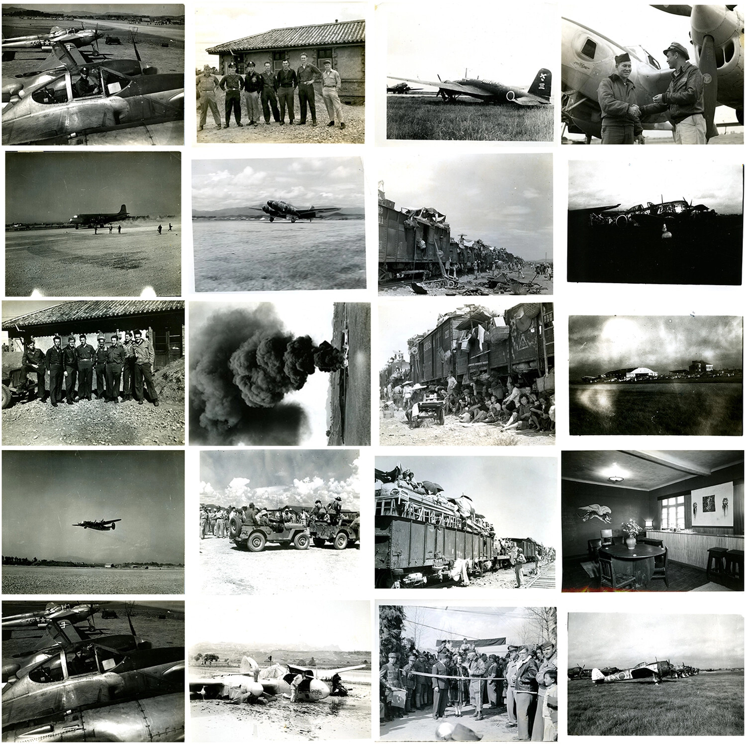 Contact Sheet 001: WWII China-Burma-India Theater Photographs -- Aircraft, Refugees, and Surrender-Era Scenes