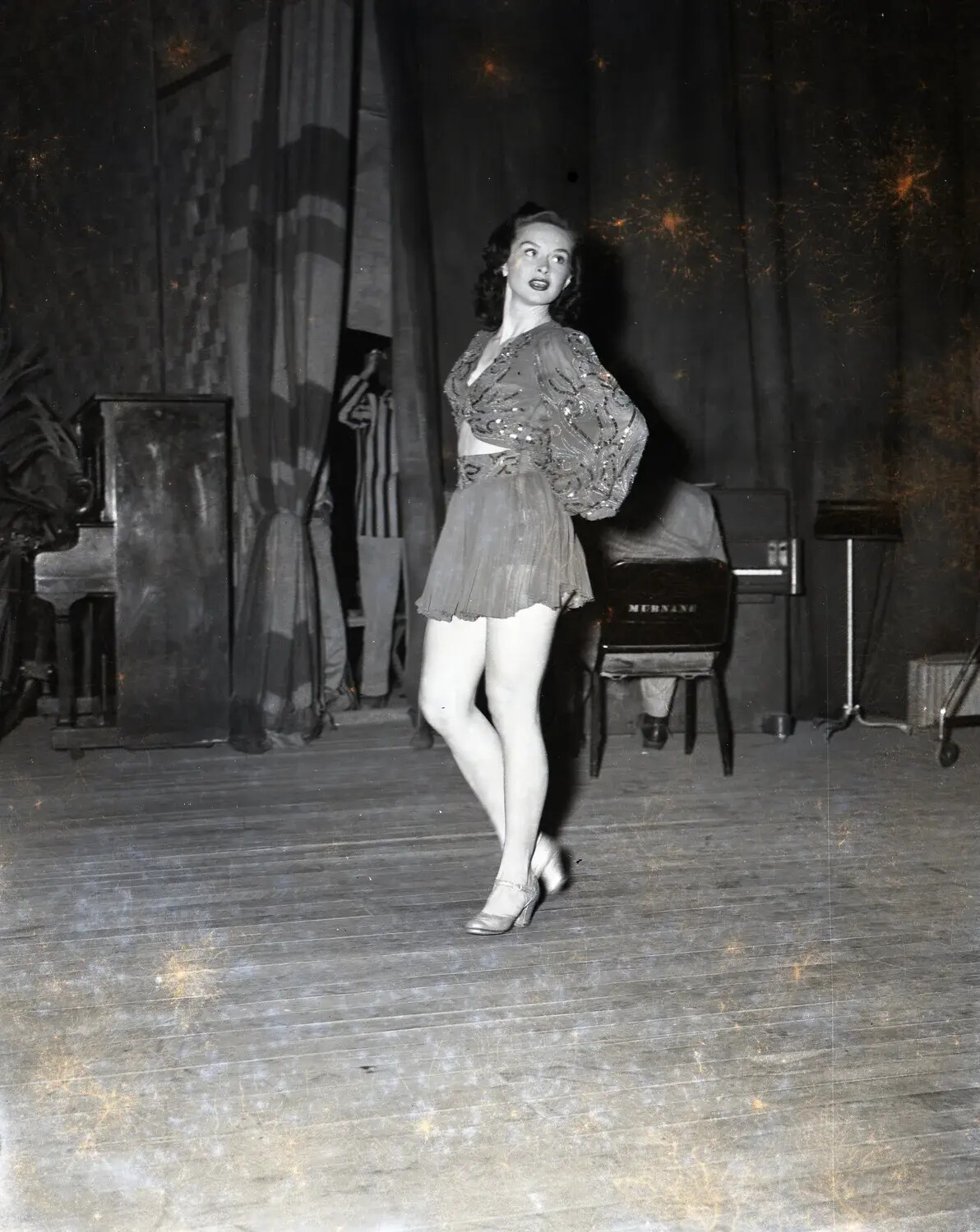 USO-Style Stage Performer, Likely Photographed for Troops in Myitkyina, Burma, WWII CBI Theater