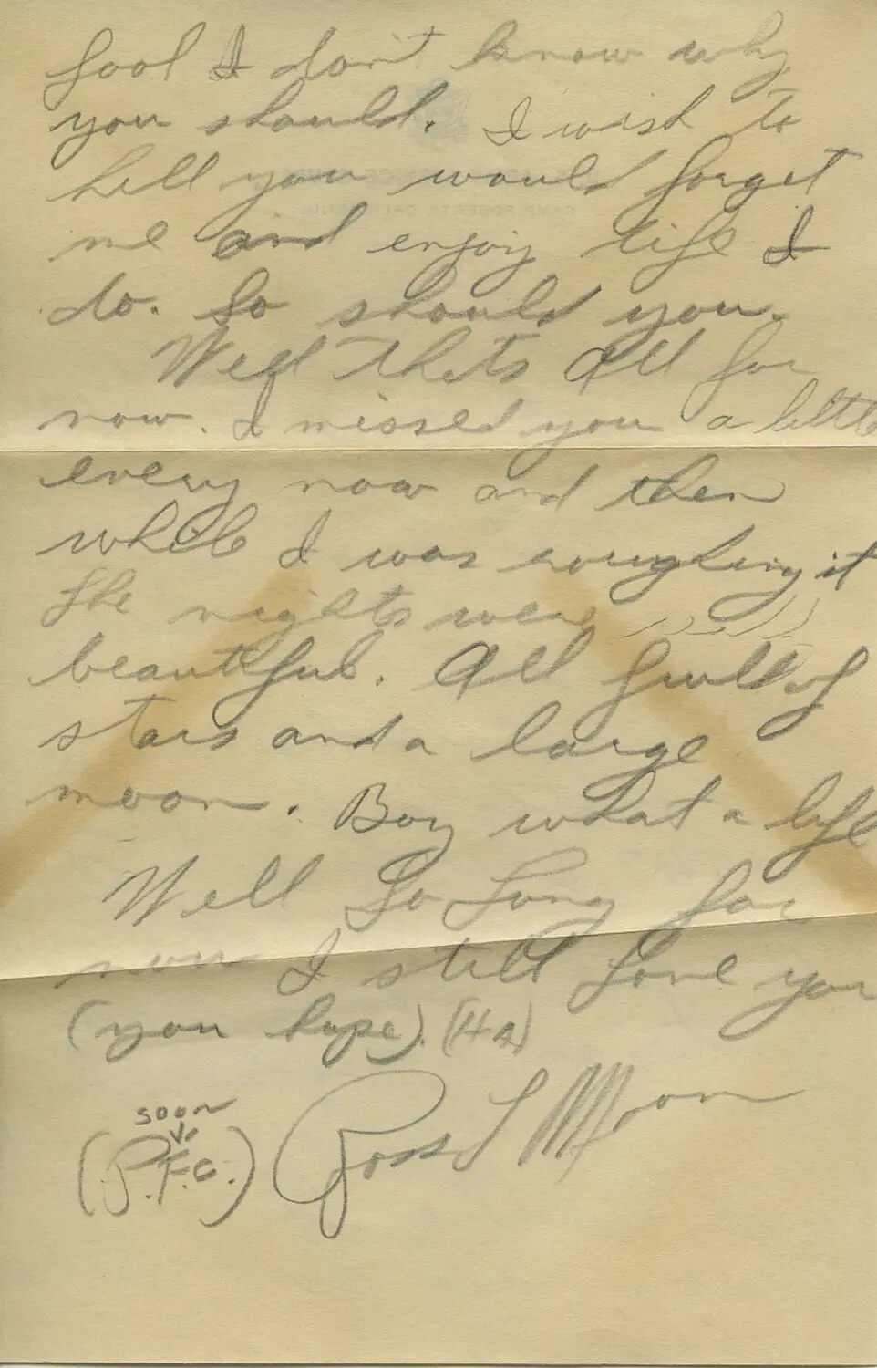 Handwritten Letter on Camp Roberts, California Stationery -- Pvt./P.F.C. Russ L. Moon to Sweetheart, WWII-Era