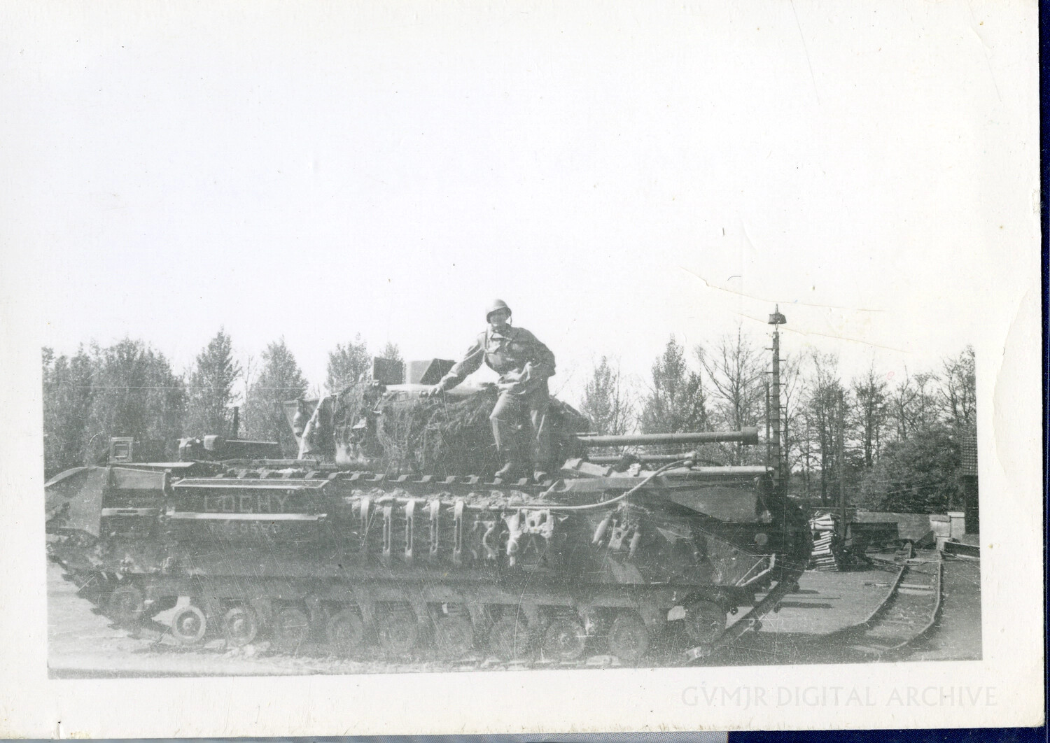 American Soldier Atop a British Churchill Tank Named 'Lochy', Low Countries, 1944