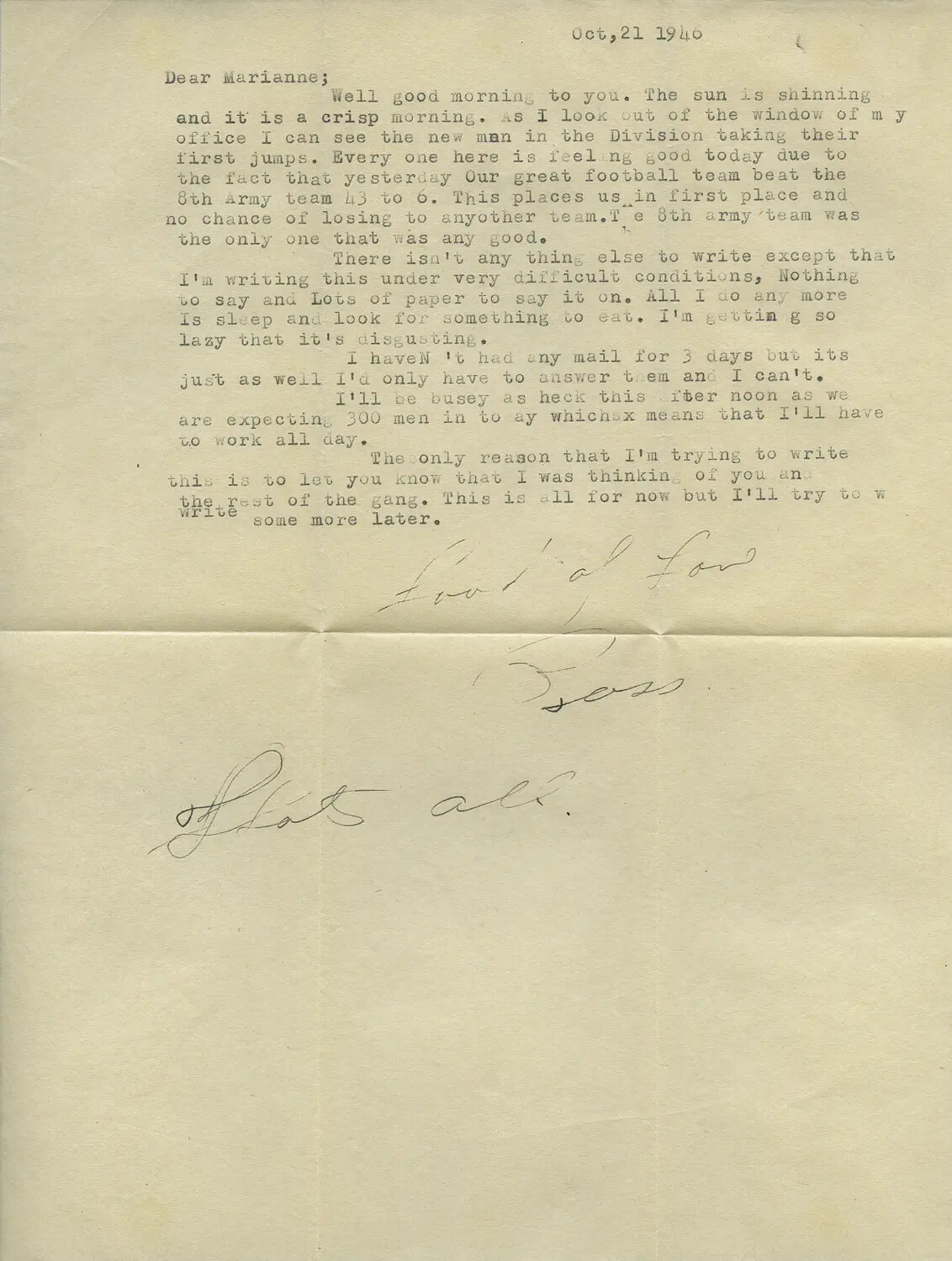 Typed Letter from Ross Moon to Marianne Sammet, October 21, 1946