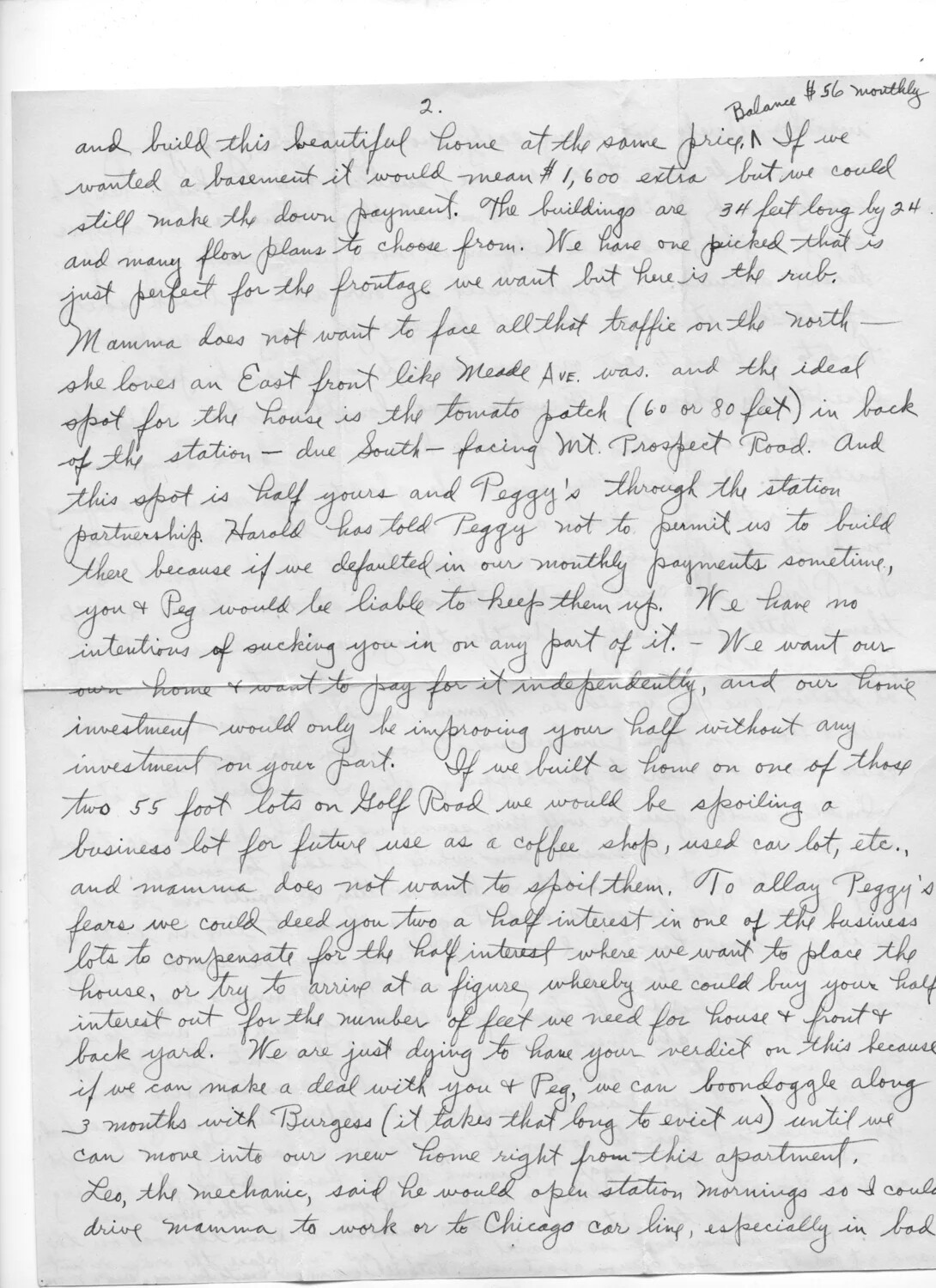 Handwritten Family Letter, Page 2 - Home Building and Family Finances