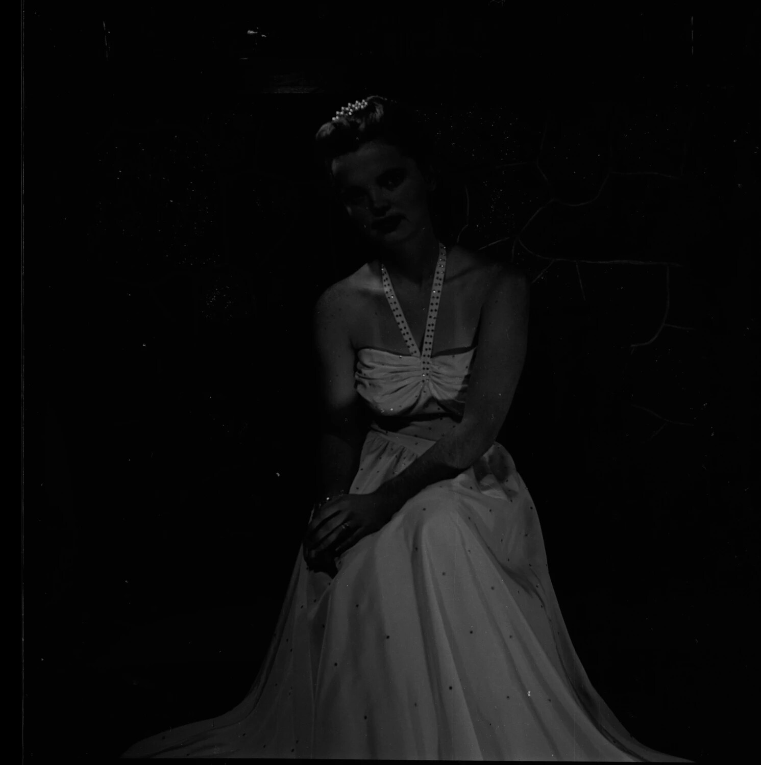 Formal Portrait of a Young Woman in an Evening Gown (Mid-20th Century Studio Negative)