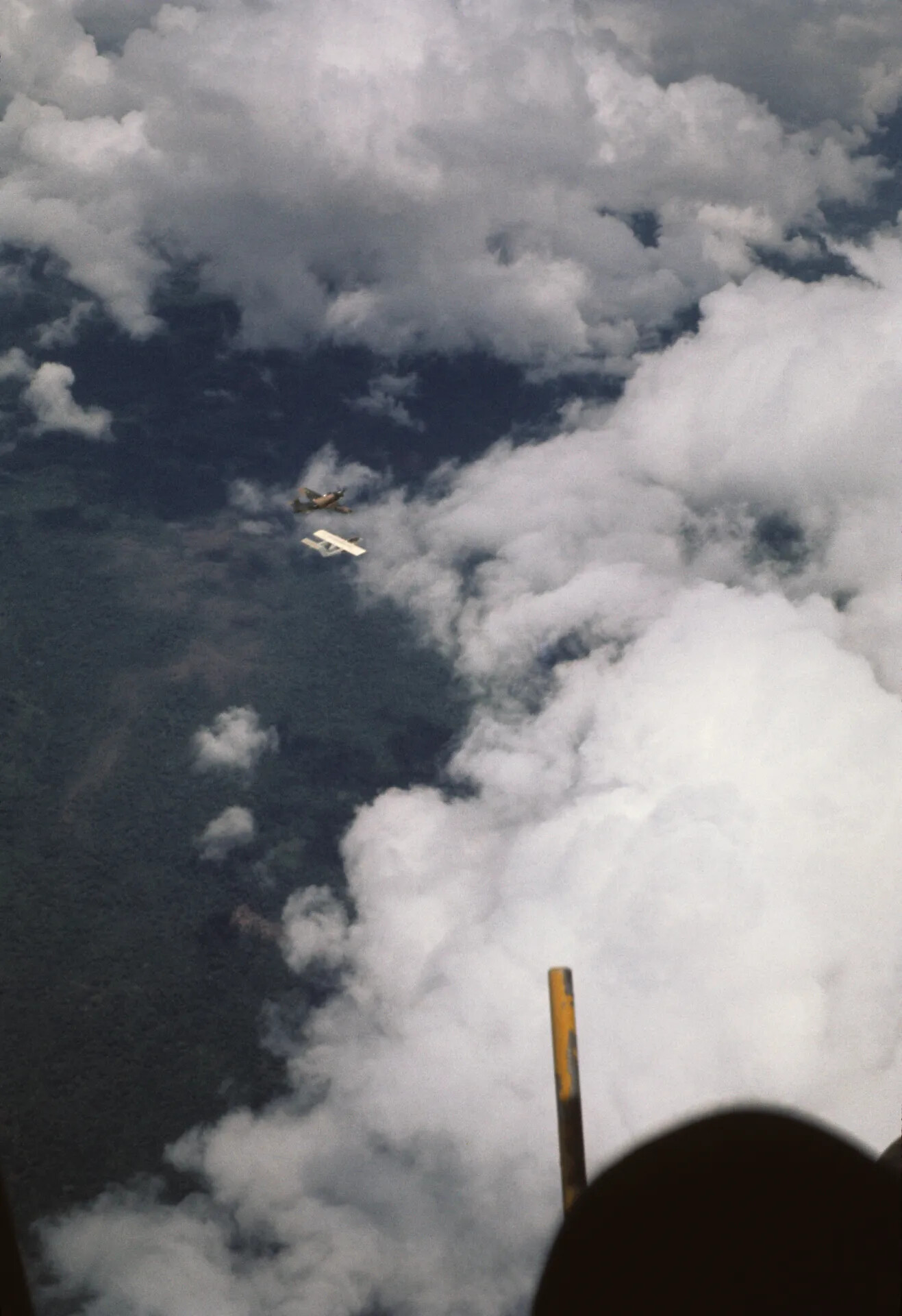 A-1 Skyraider and Forward Air Control Aircraft in Formation Over Jungle, Southeast Asia