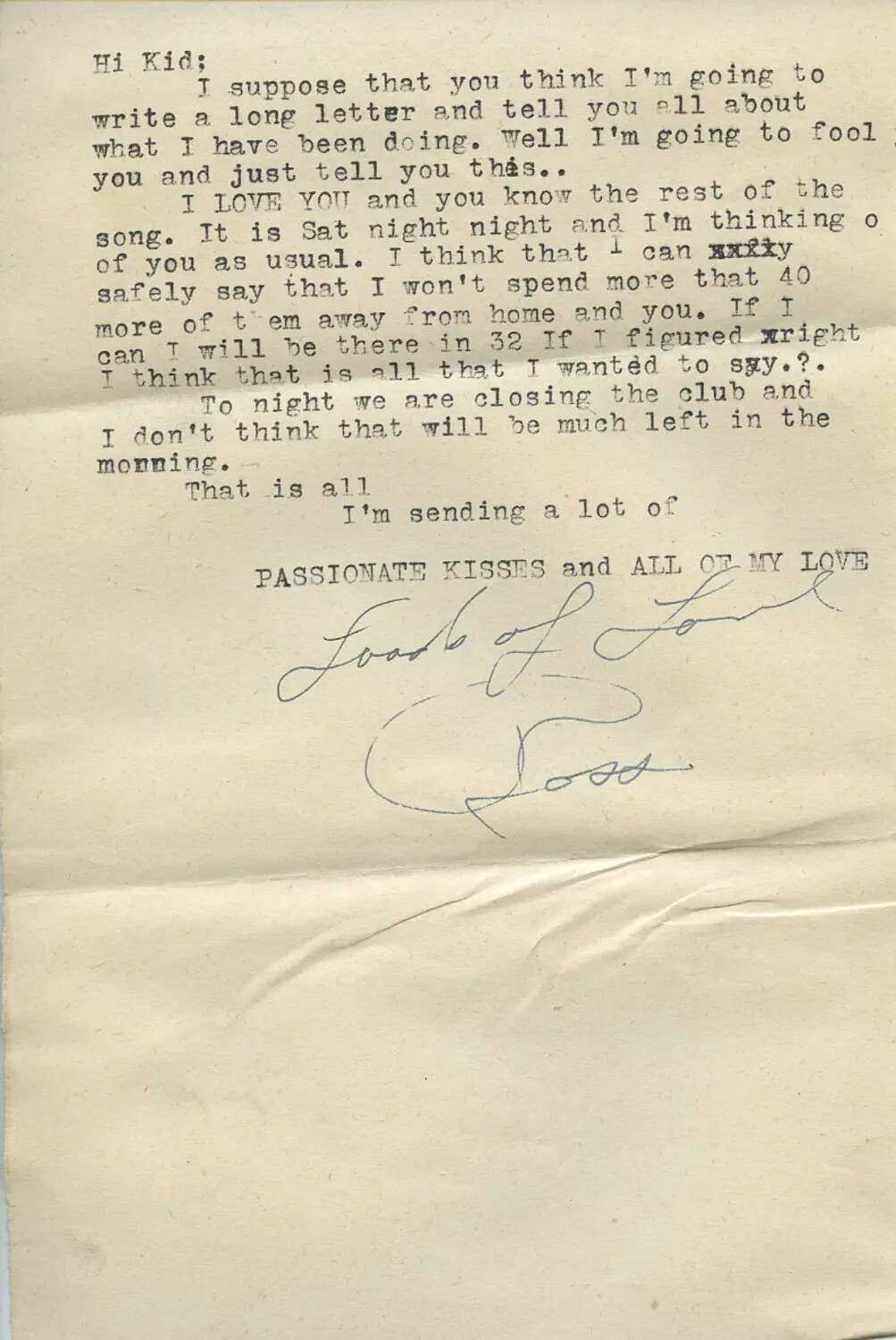 Typewritten Love Letter, WWII Personal Correspondence, Moon Sammiet Collection