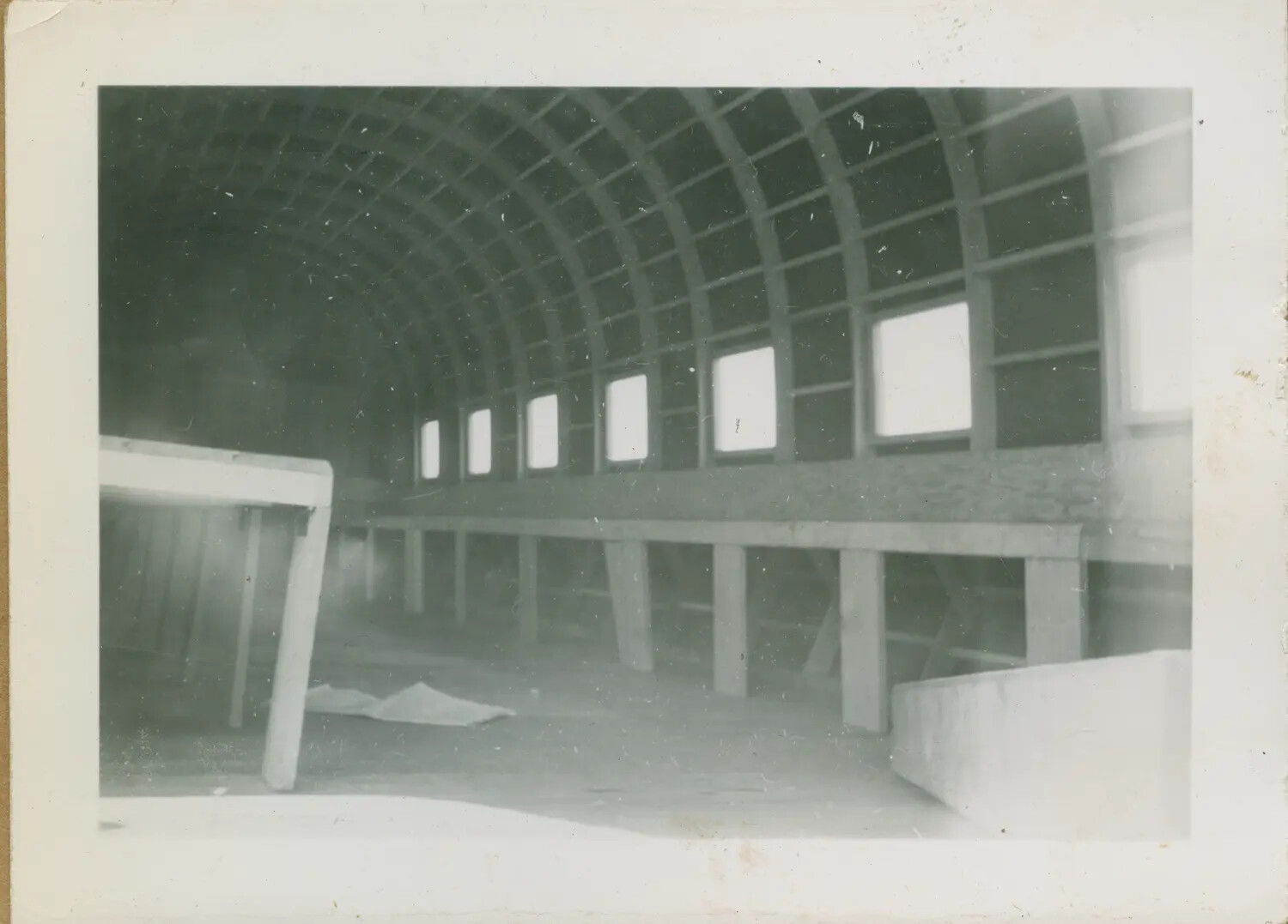 Interior of a Quonset-Style Hut Under Construction or Vacant, Hawaii, WWII Era
