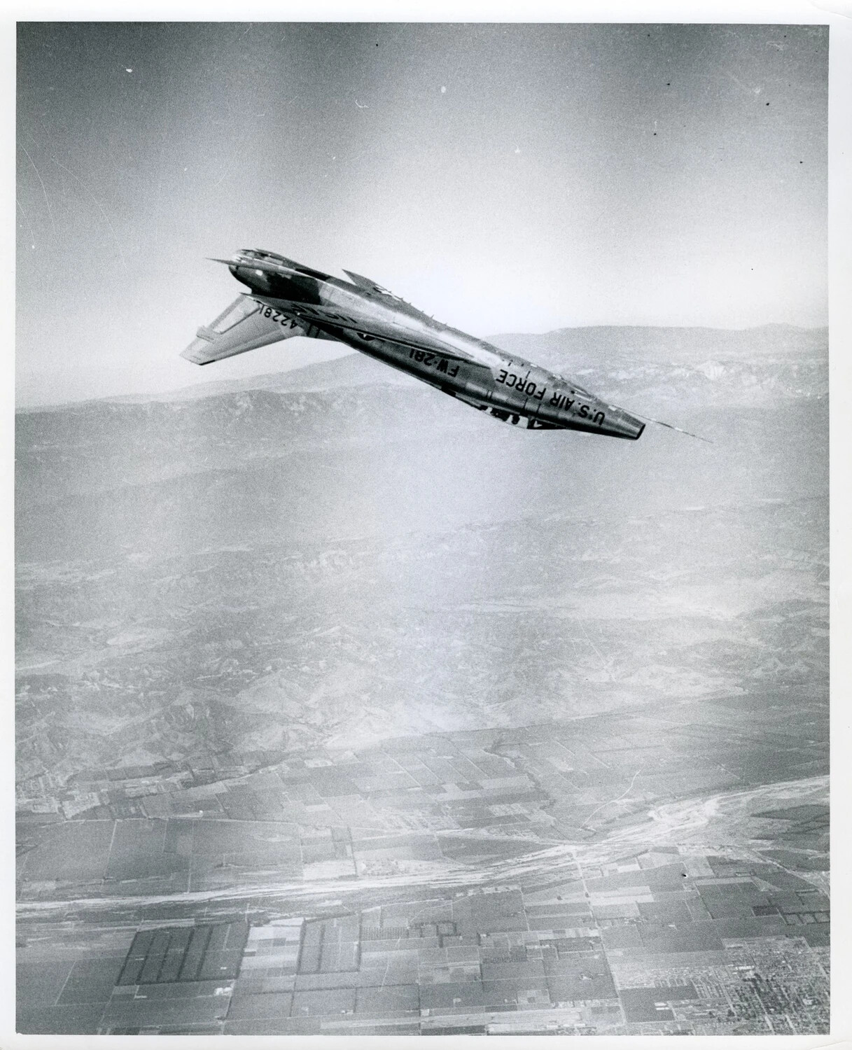 North American F-100 Super Sabre in Banking Turn Over Southern California, 1950s