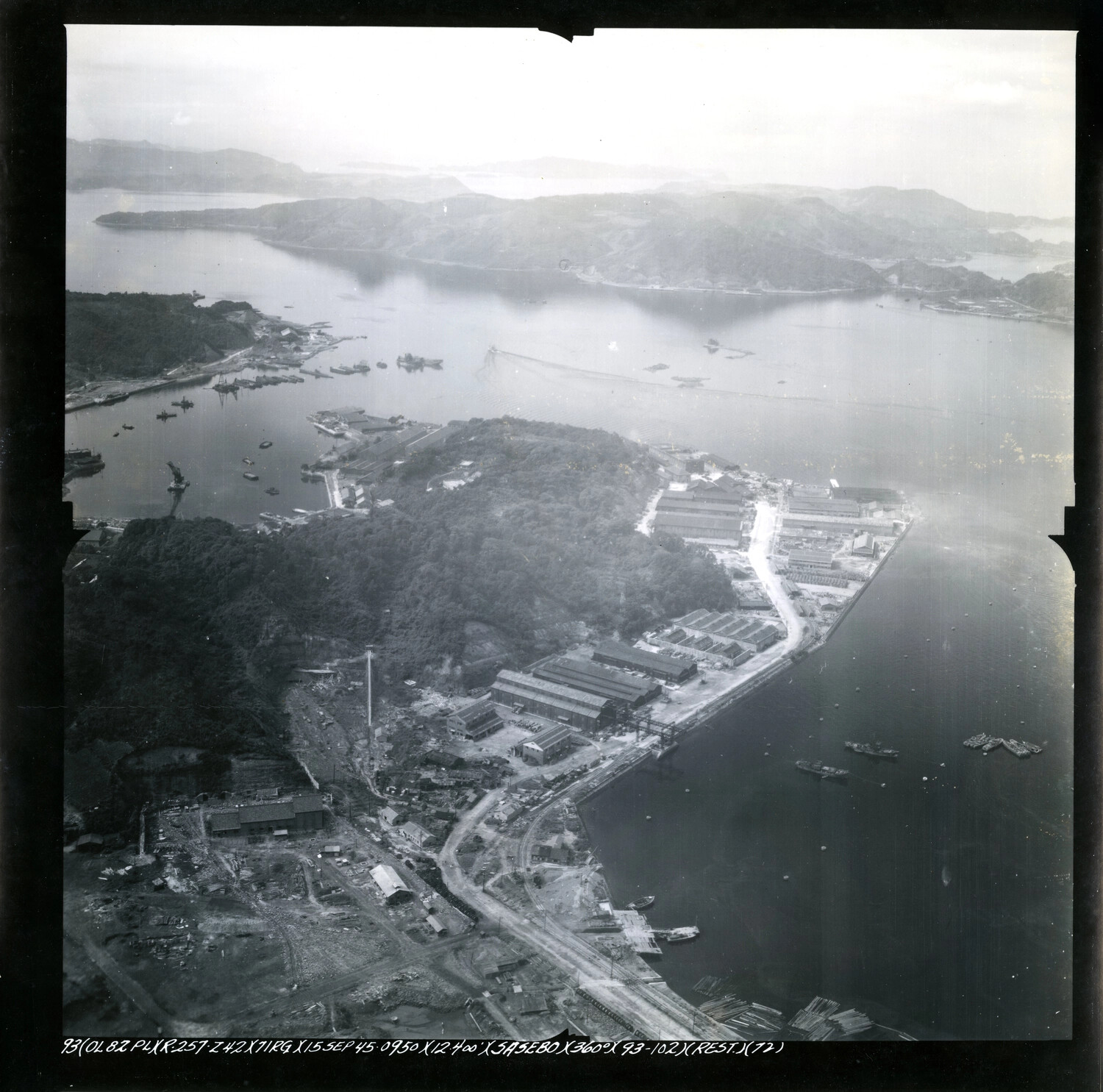 Aerial Reconnaissance Photograph of Sasebo Naval Base Peninsula, Japan, 15 September 1945