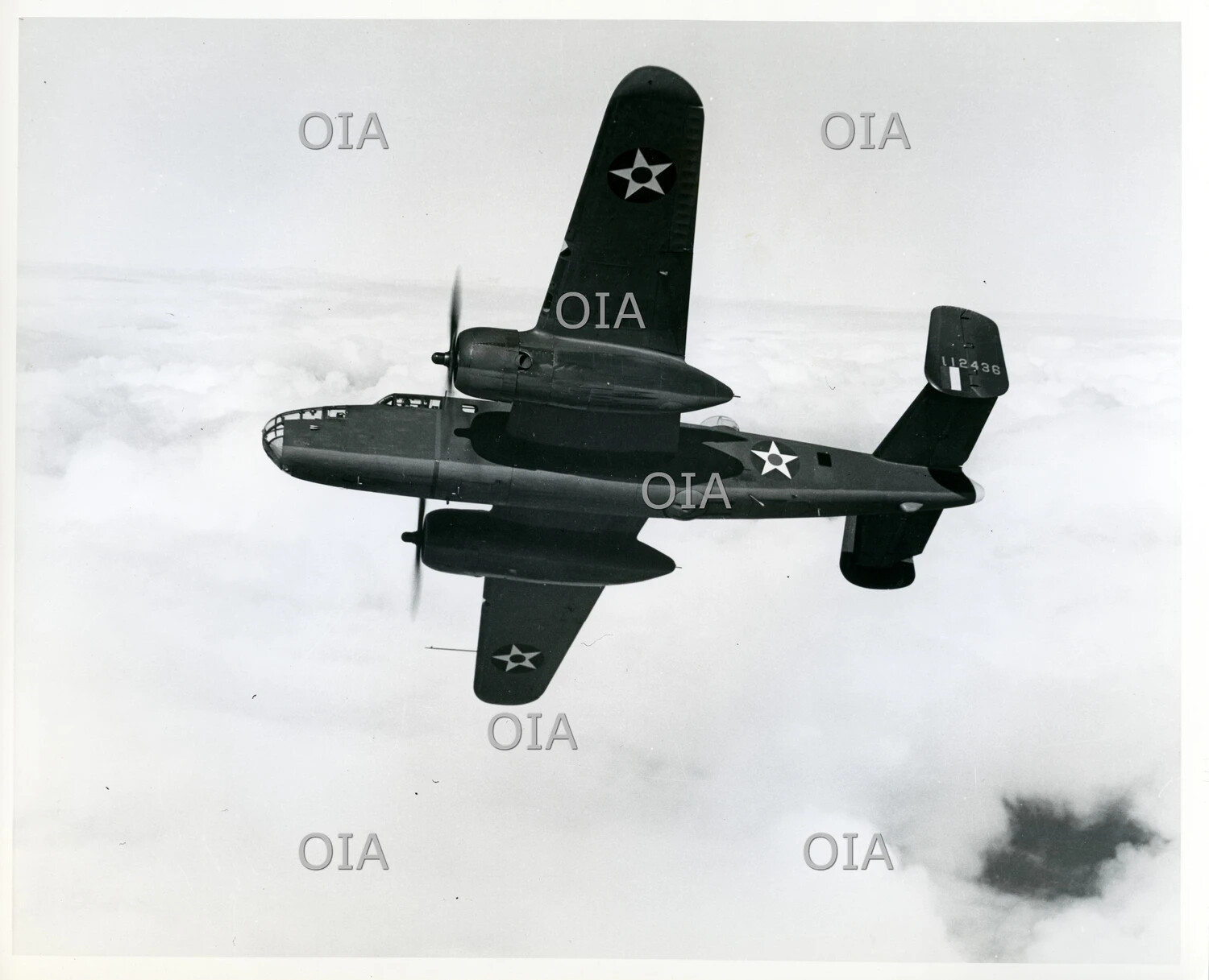 North American B-25 Mitchell Medium Bomber (Serial 112436) in Steep Banking Turn Above Clouds