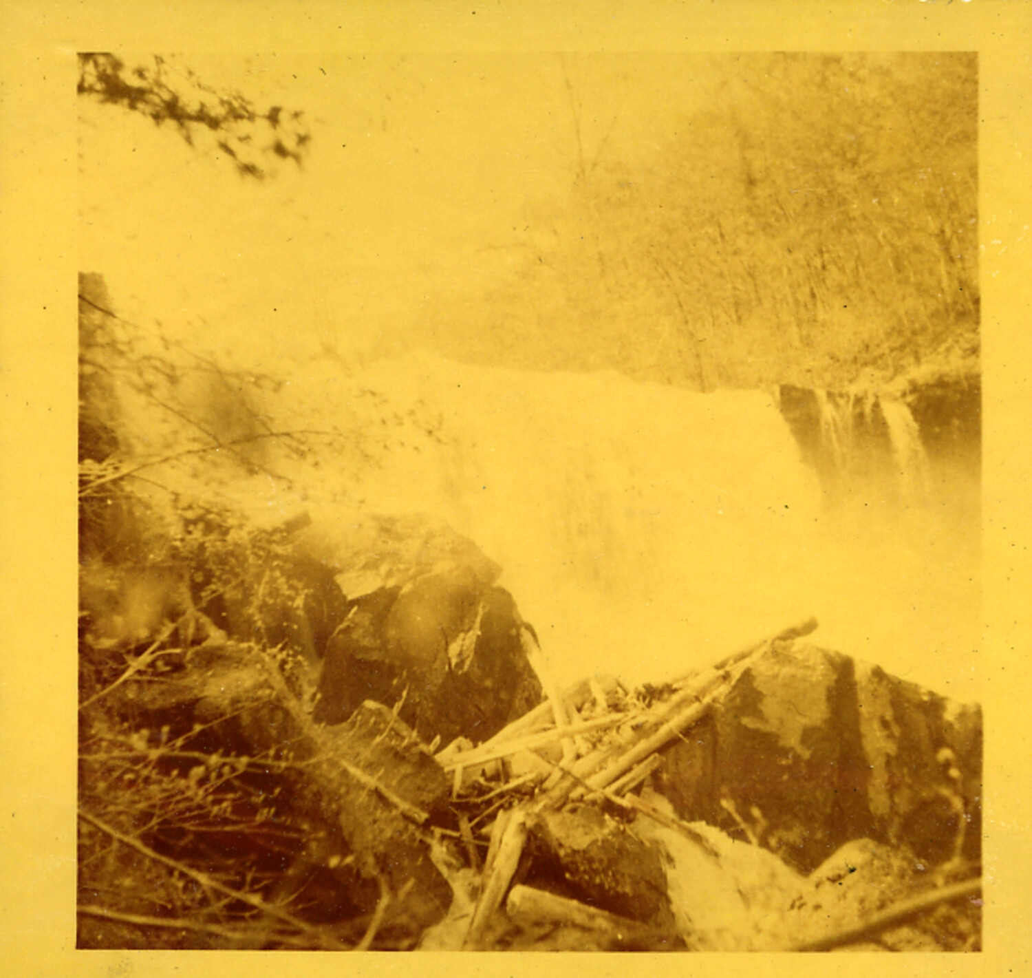 Yellow-Toned Waterfall Landscape Photograph, Mounted in a WWII-Era Japan Photo Album