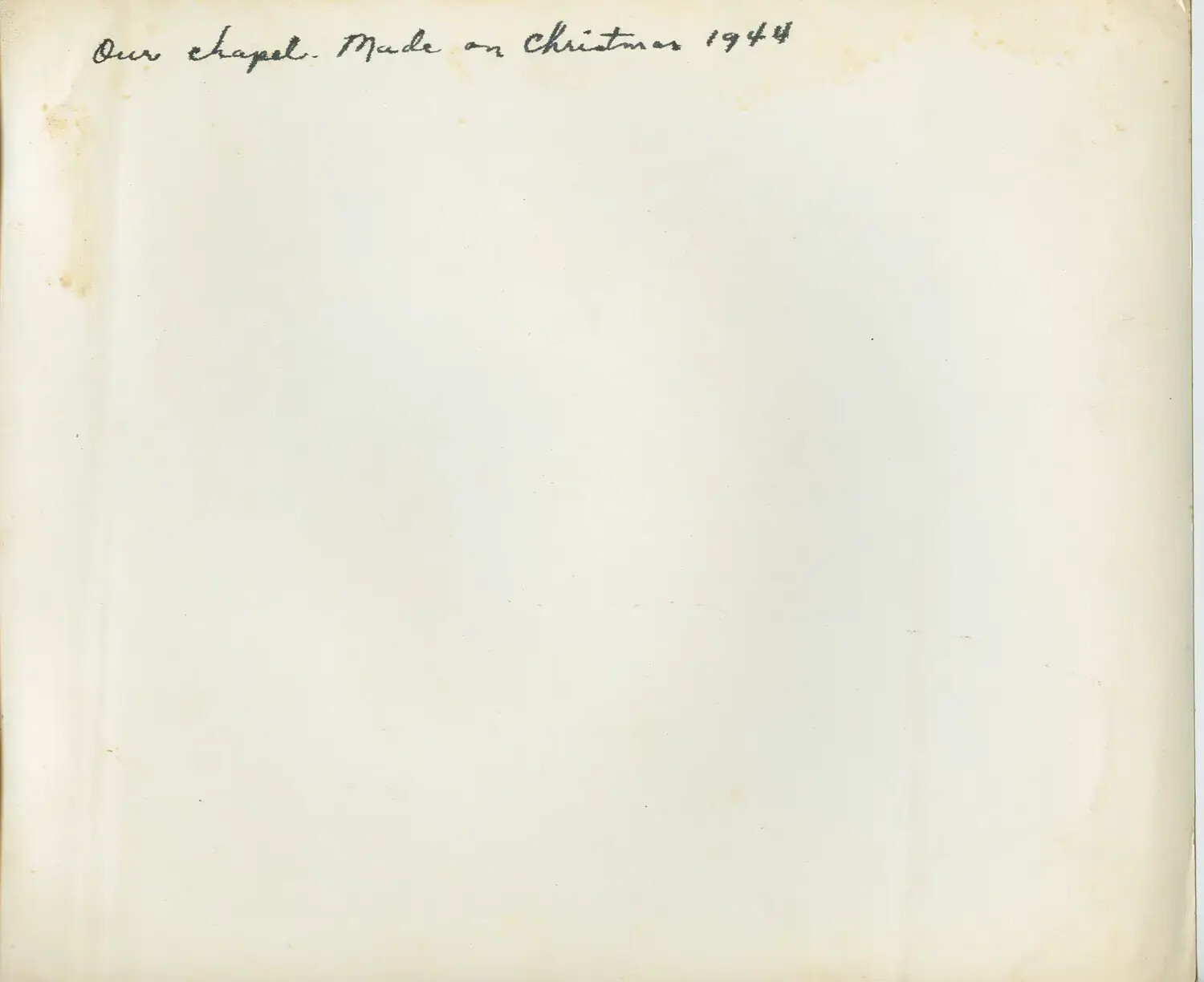 Faded Photograph Captioned 'Our Chapel, Made on Christmas 1944' -- USS Petrof Bay (CVE-80)